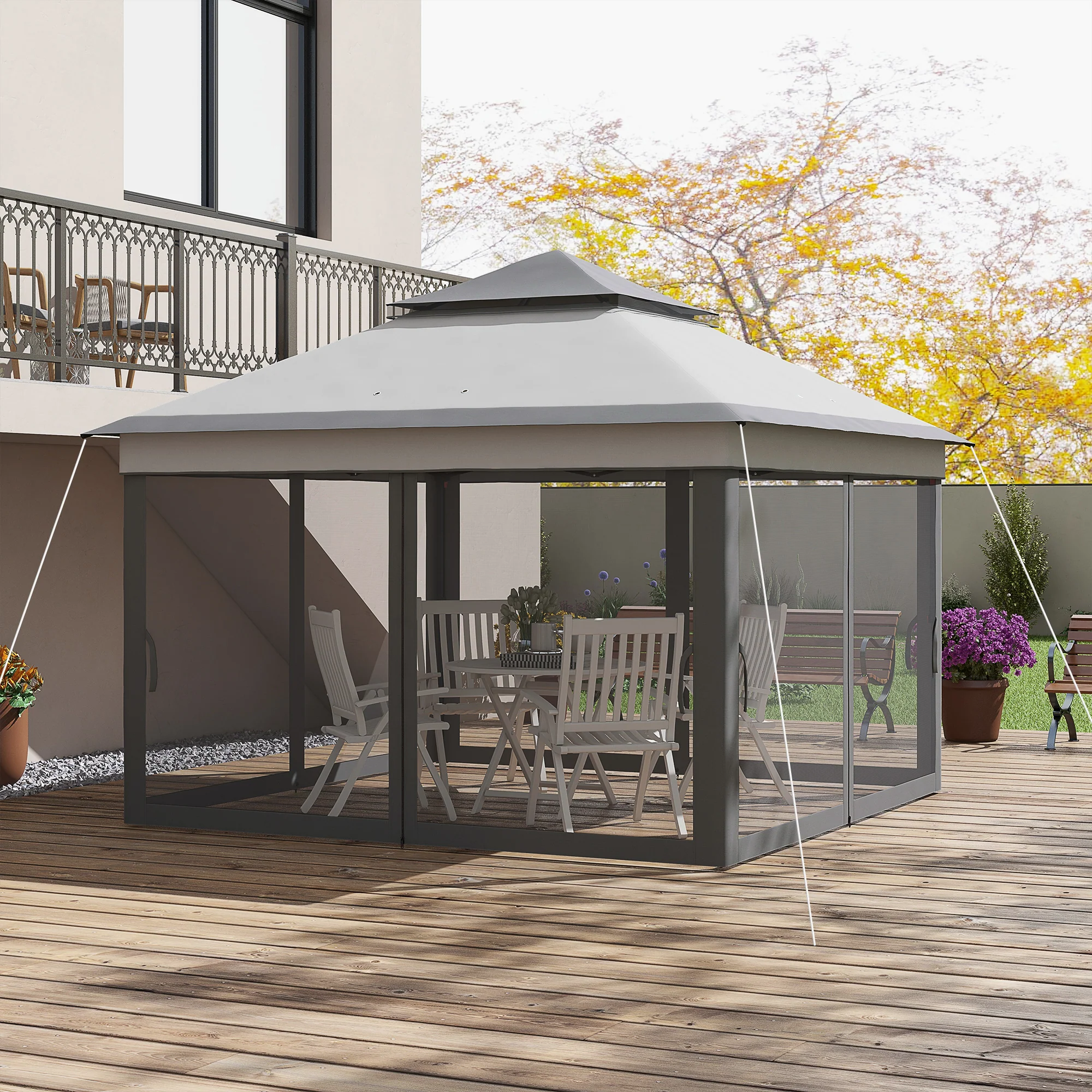 Outsunny 3 x 3(m) Pop Up Gazebo Tent with Netting, Height Adjustable, Grey - Image 8