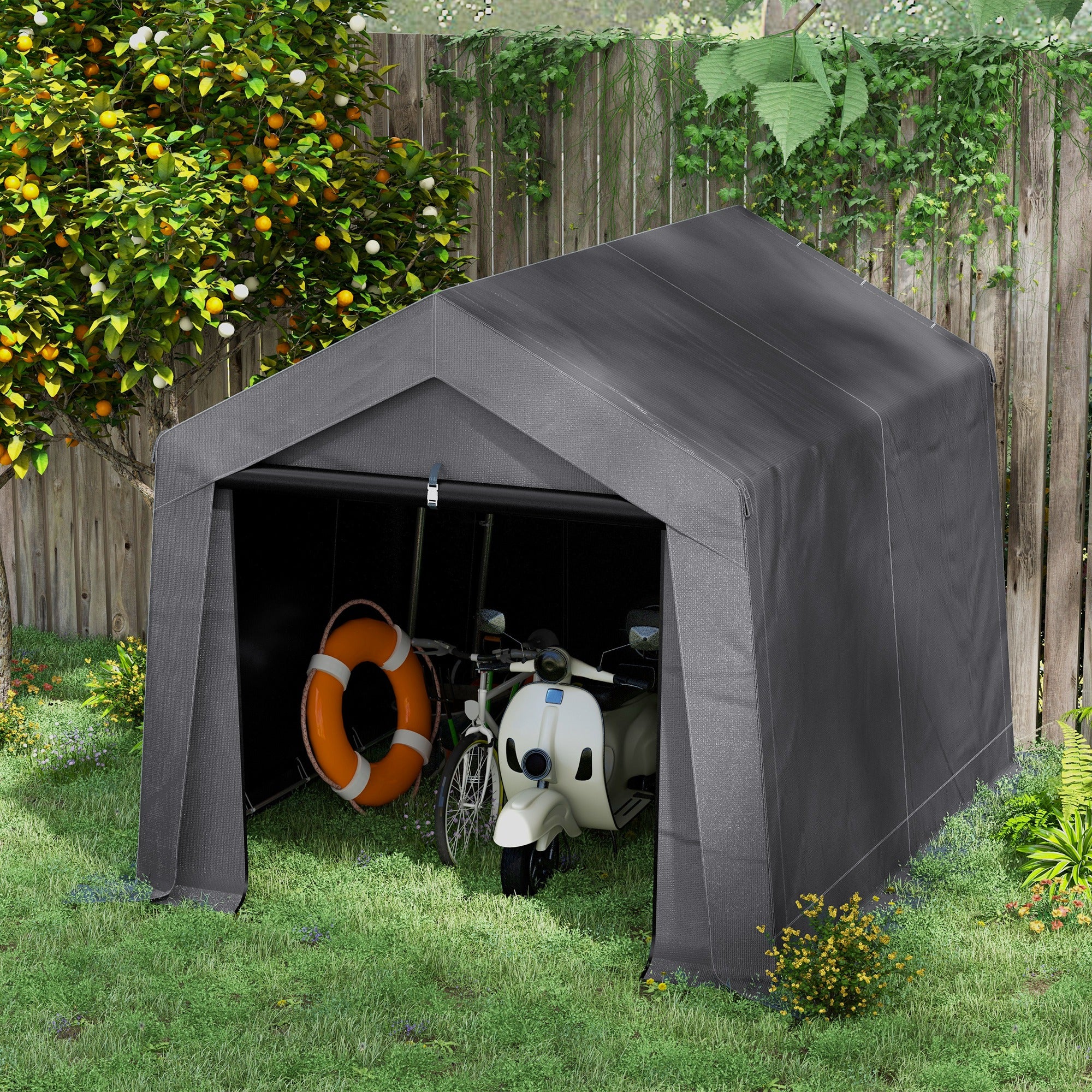 Outsunny 3 x 3(m) Portable Shed, Waterproof and Heavy Duty Dark Grey - Image 2