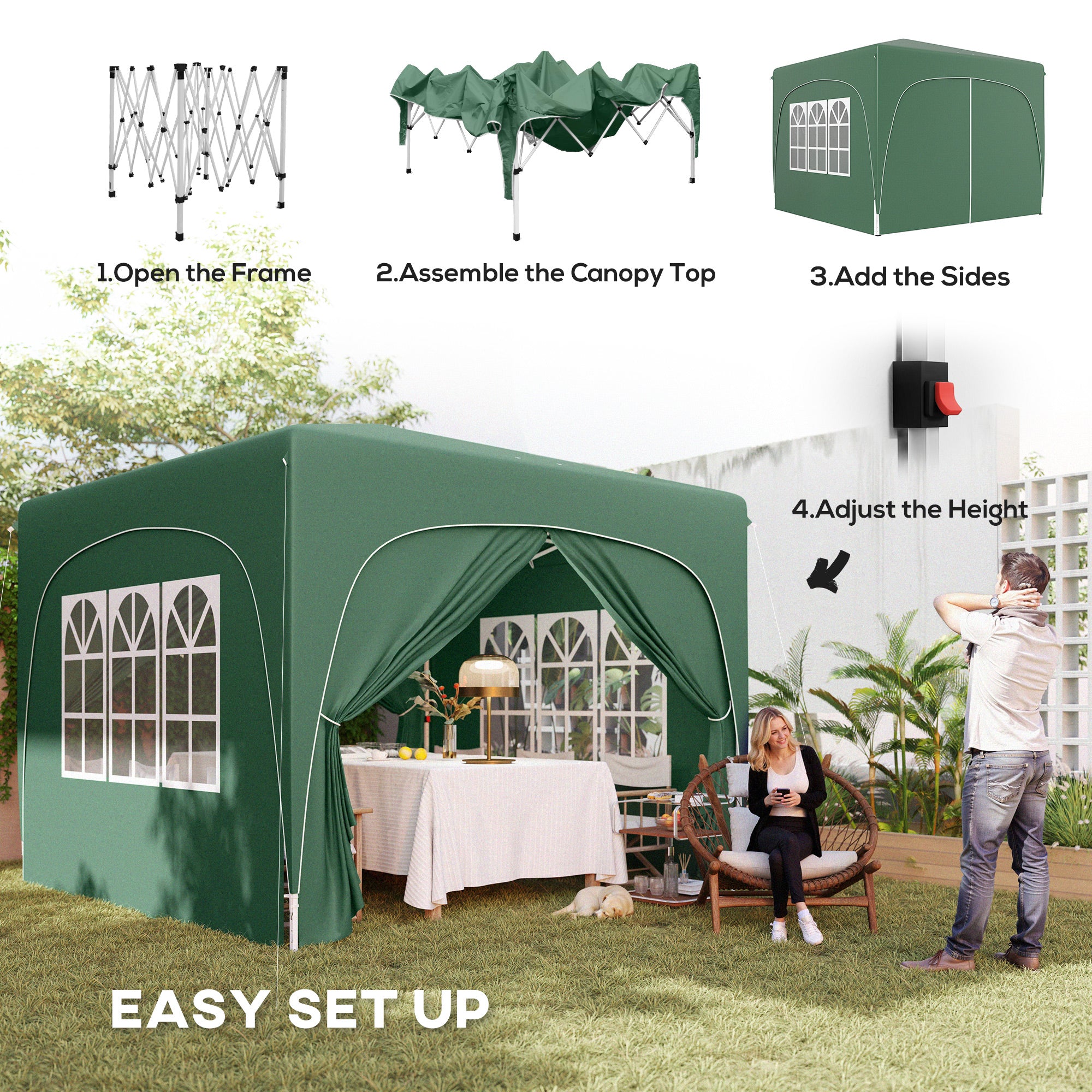 Outsunny 3 X 3(m) UPF50+ Pop Up Gazebo With Sides And Carry Bag - Image 12