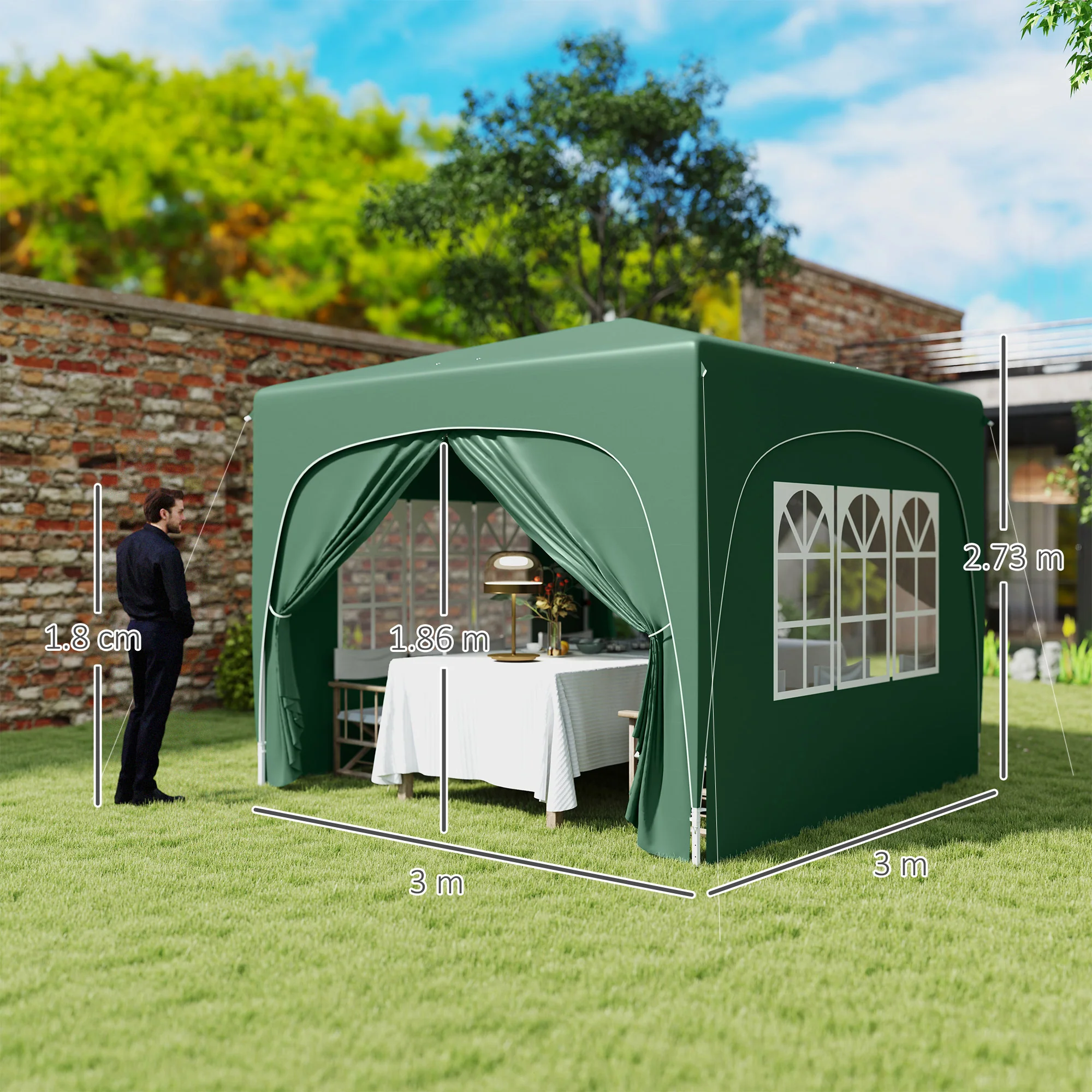 Outsunny 3 X 3(m) UPF50+ Pop Up Gazebo With Sides And Carry Bag - Image 14