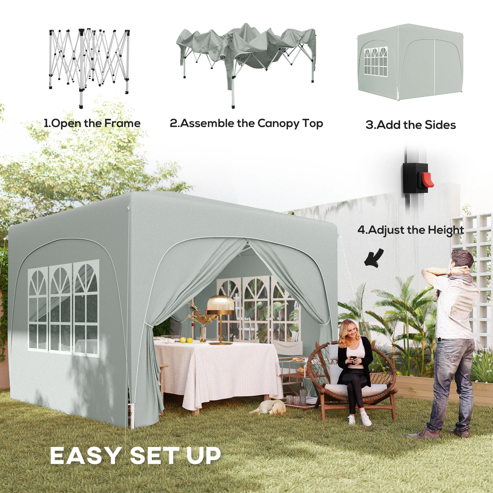 Outsunny 3 X 3(m) UPF50+ Pop Up Gazebo With Sides And Carry Bag - Image 21