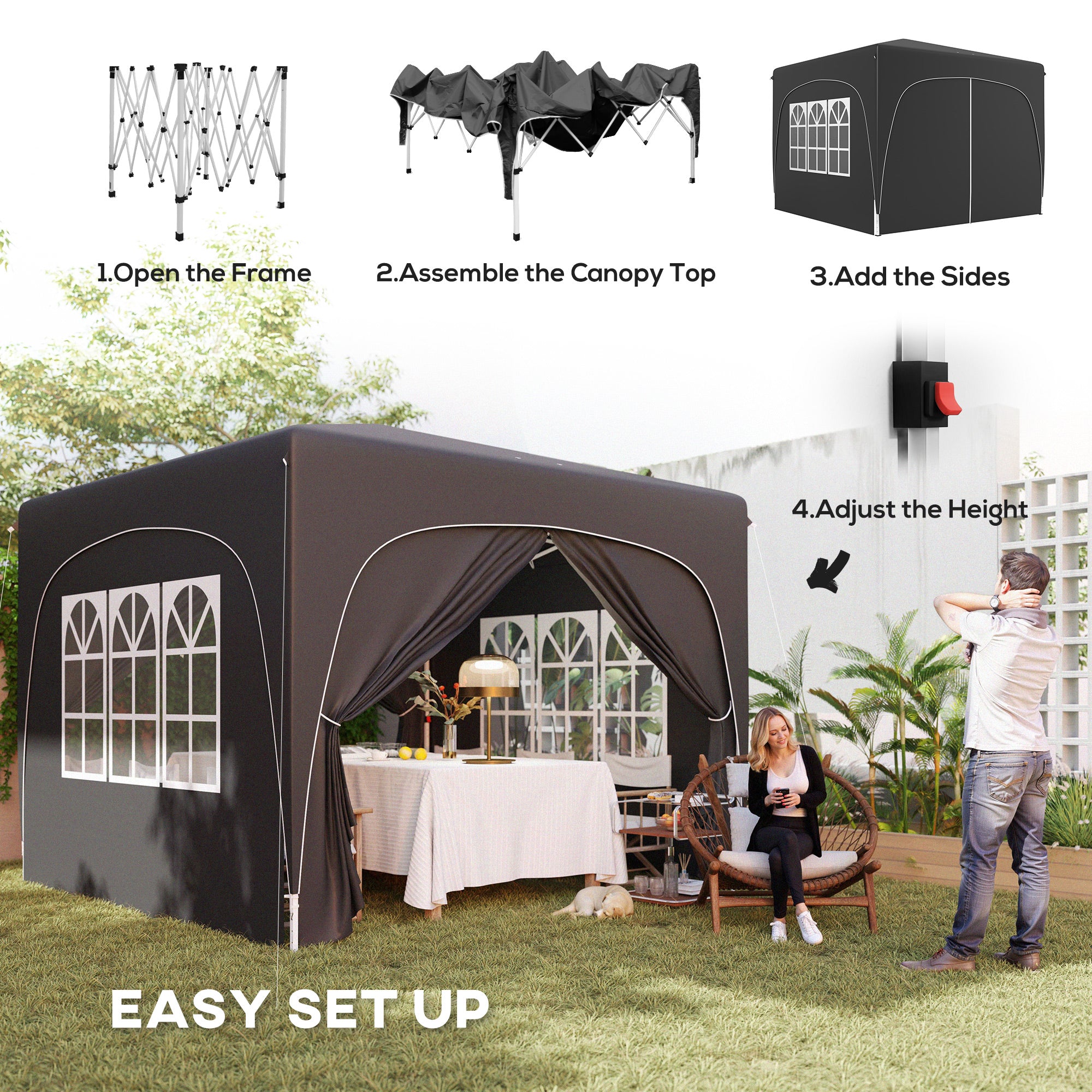Outsunny 3 X 3(m) UPF50+ Pop Up Gazebo With Sides And Carry Bag - Image 3