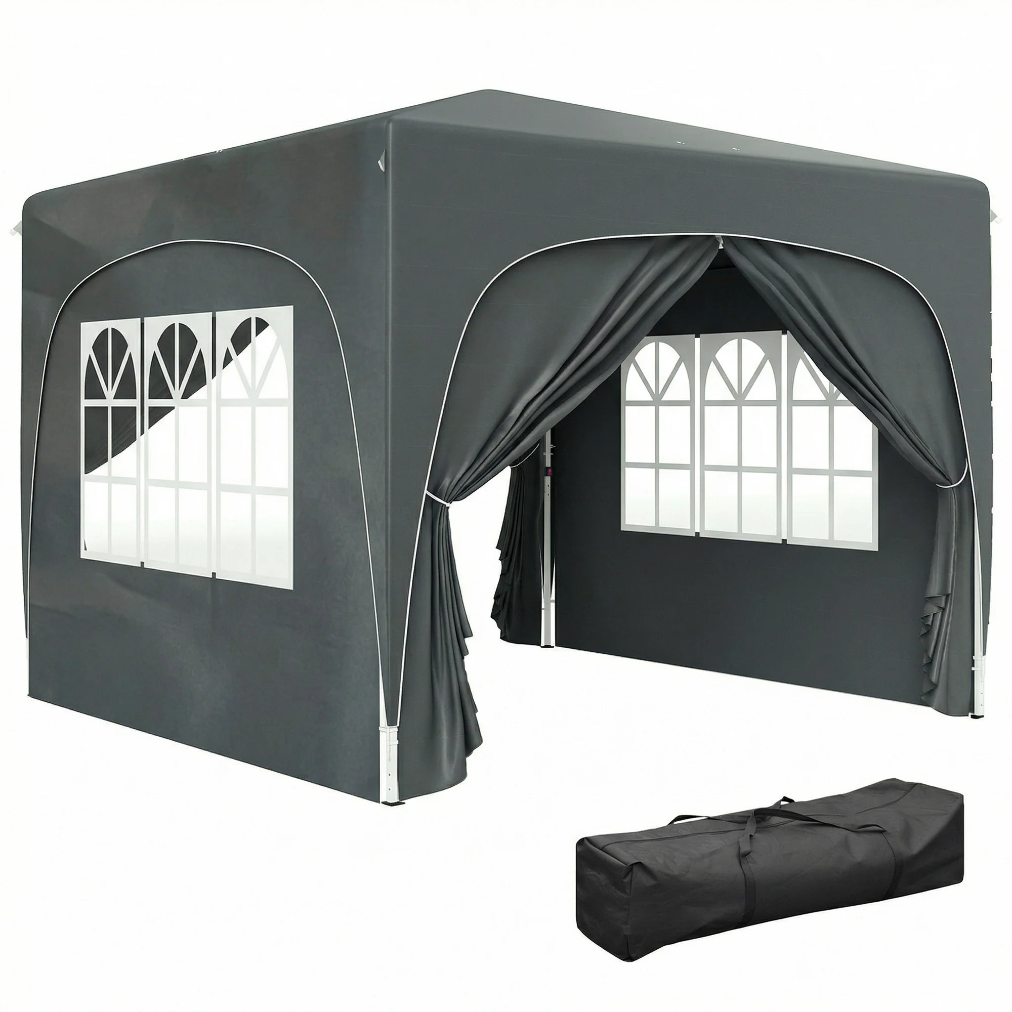 Outsunny 3 X 3(m) UPF50+ Pop Up Gazebo With Sides And Carry Bag, Dark Grey