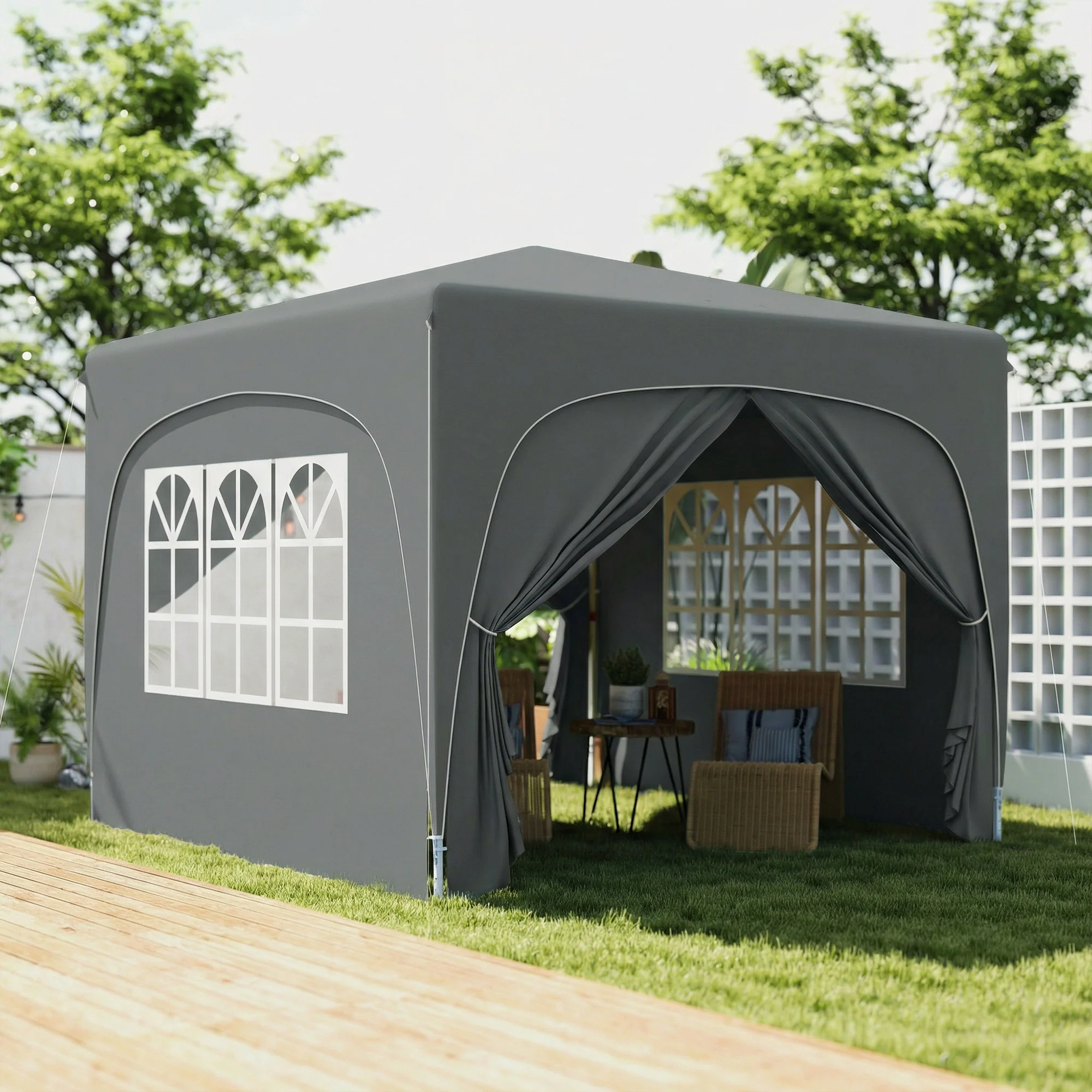 Outsunny 3 X 3(m) UPF50+ Pop Up Gazebo With Sides And Carry Bag, Dark Grey - Image 2