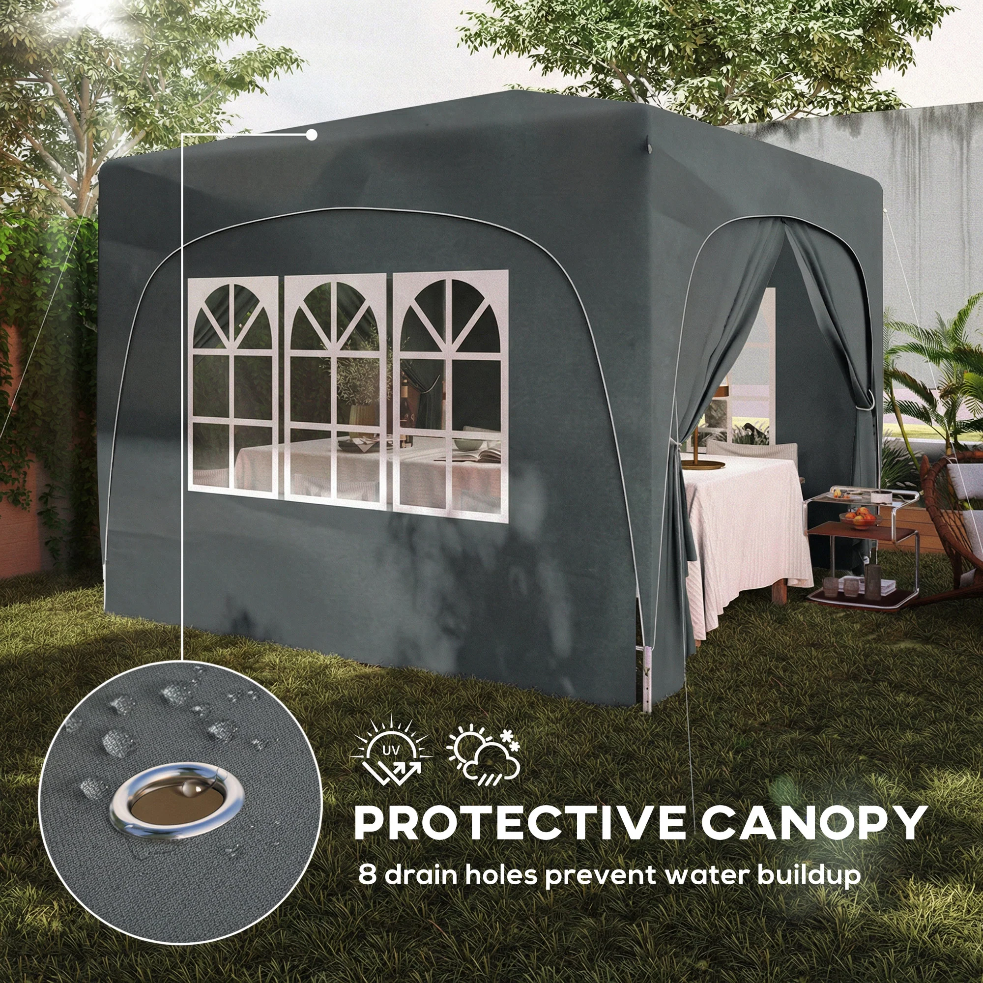 Outsunny 3 X 3(m) UPF50+ Pop Up Gazebo With Sides And Carry Bag, Dark Grey - Image 6