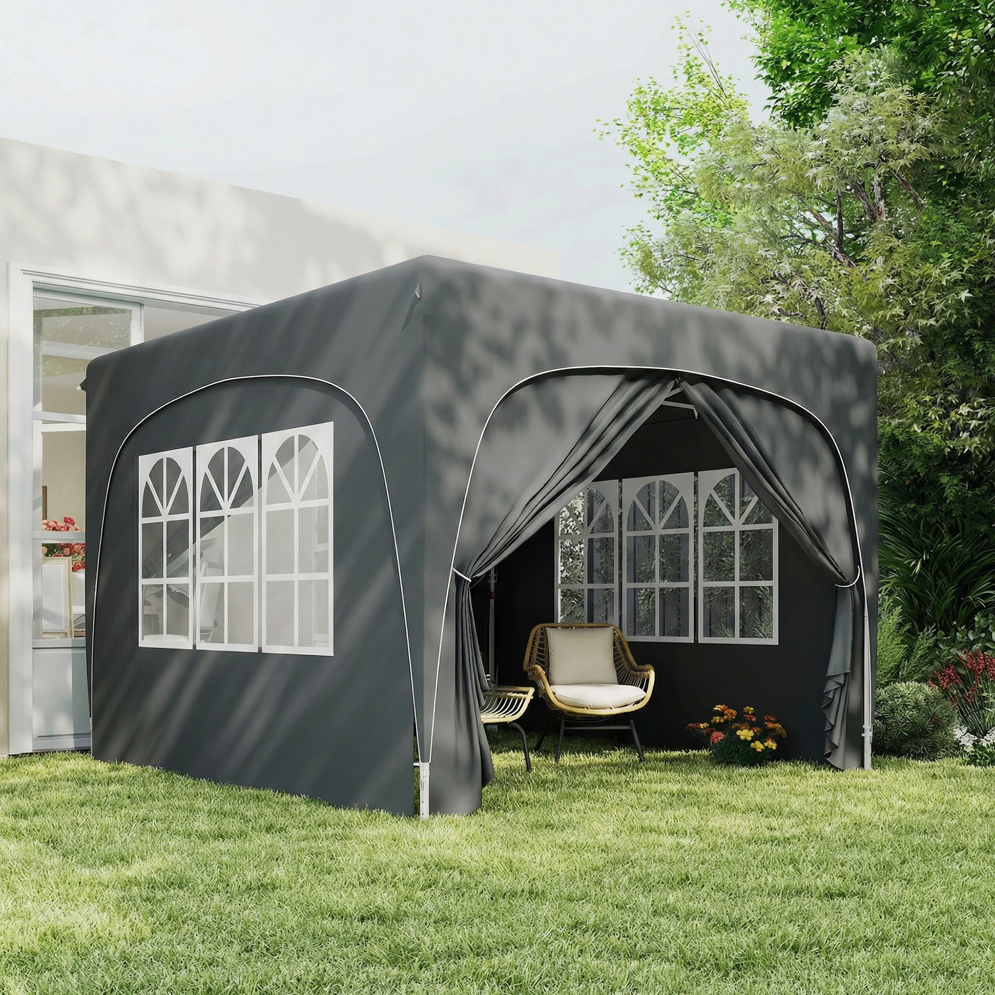 Outsunny 3 X 3(m) UPF50+ Pop Up Gazebo With Sides And Carry Bag, Dark Grey - Image 8