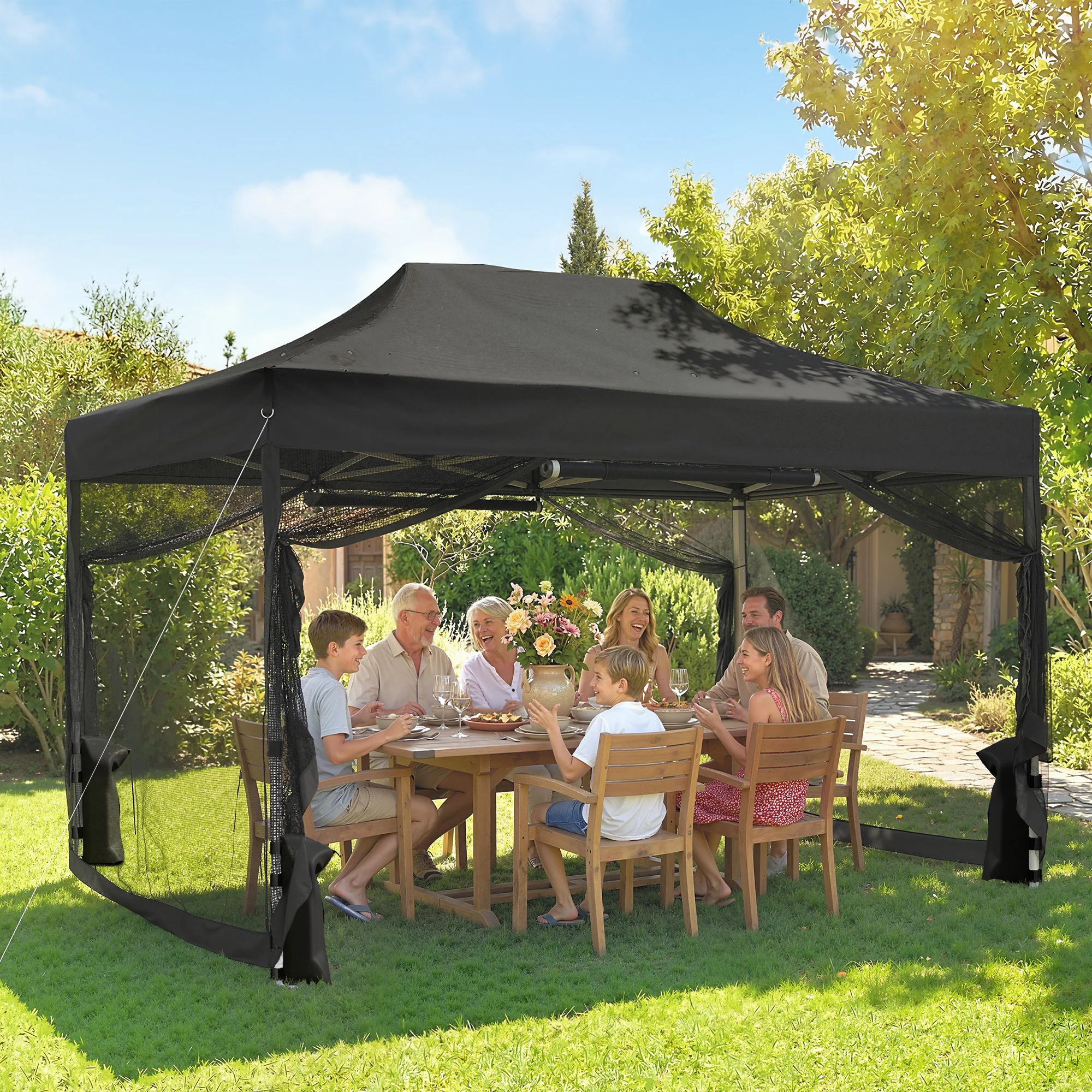 Outsunny 3 x 4.5 m Pop Up Gazebo with Mesh, Heavy Duty Party Tent Marquee - Image 2
