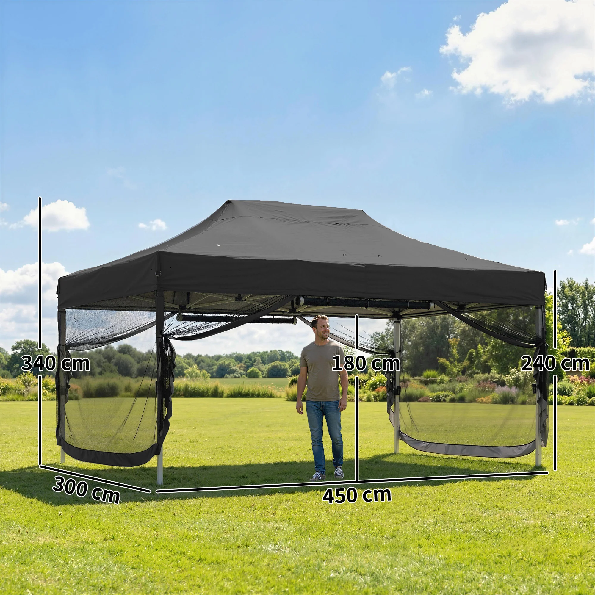 Outsunny 3 x 4.5 m Pop Up Gazebo with Mesh, Heavy Duty Party Tent Marquee - Image 3