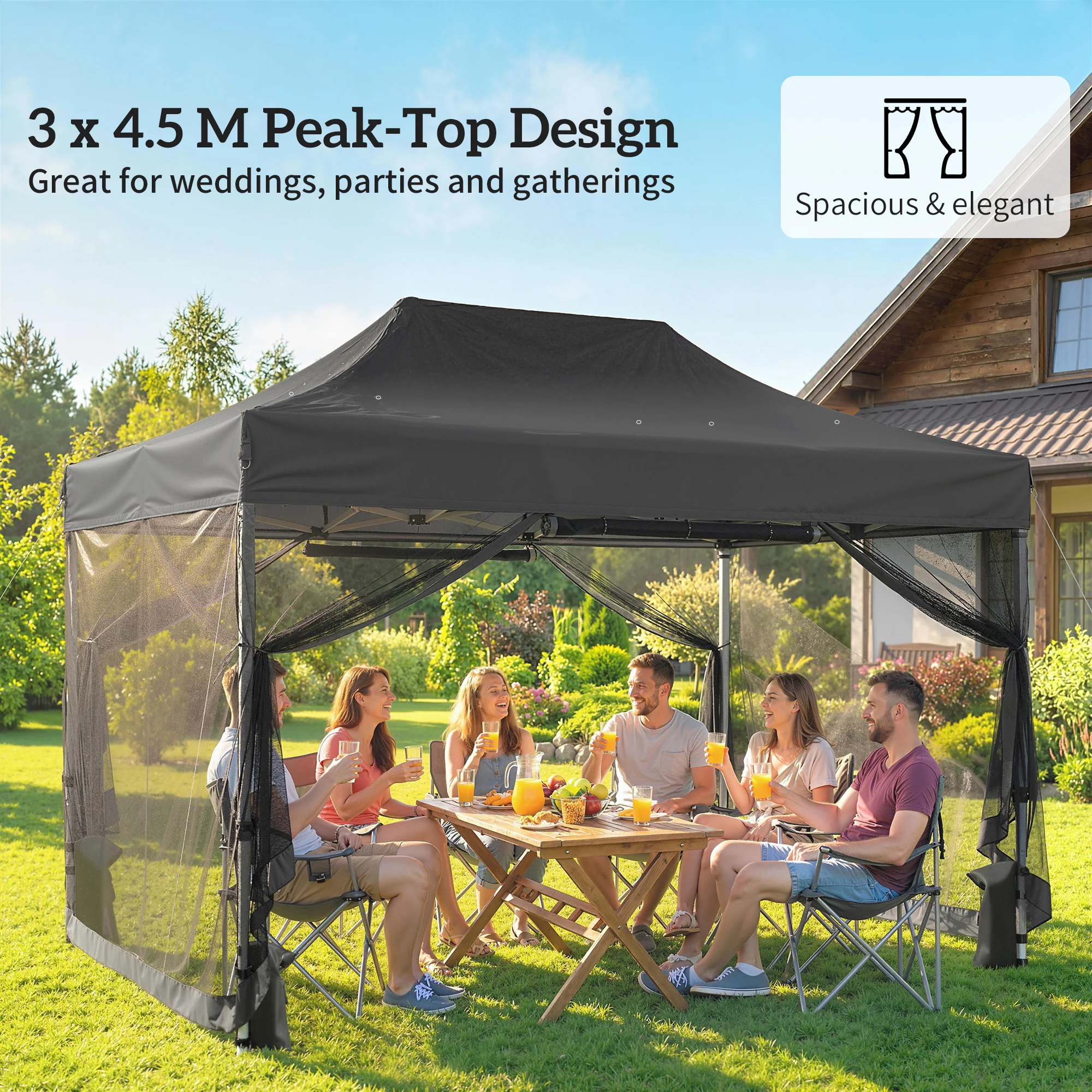 Outsunny 3 x 4.5 m Pop Up Gazebo with Mesh, Heavy Duty Party Tent Marquee - Image 4