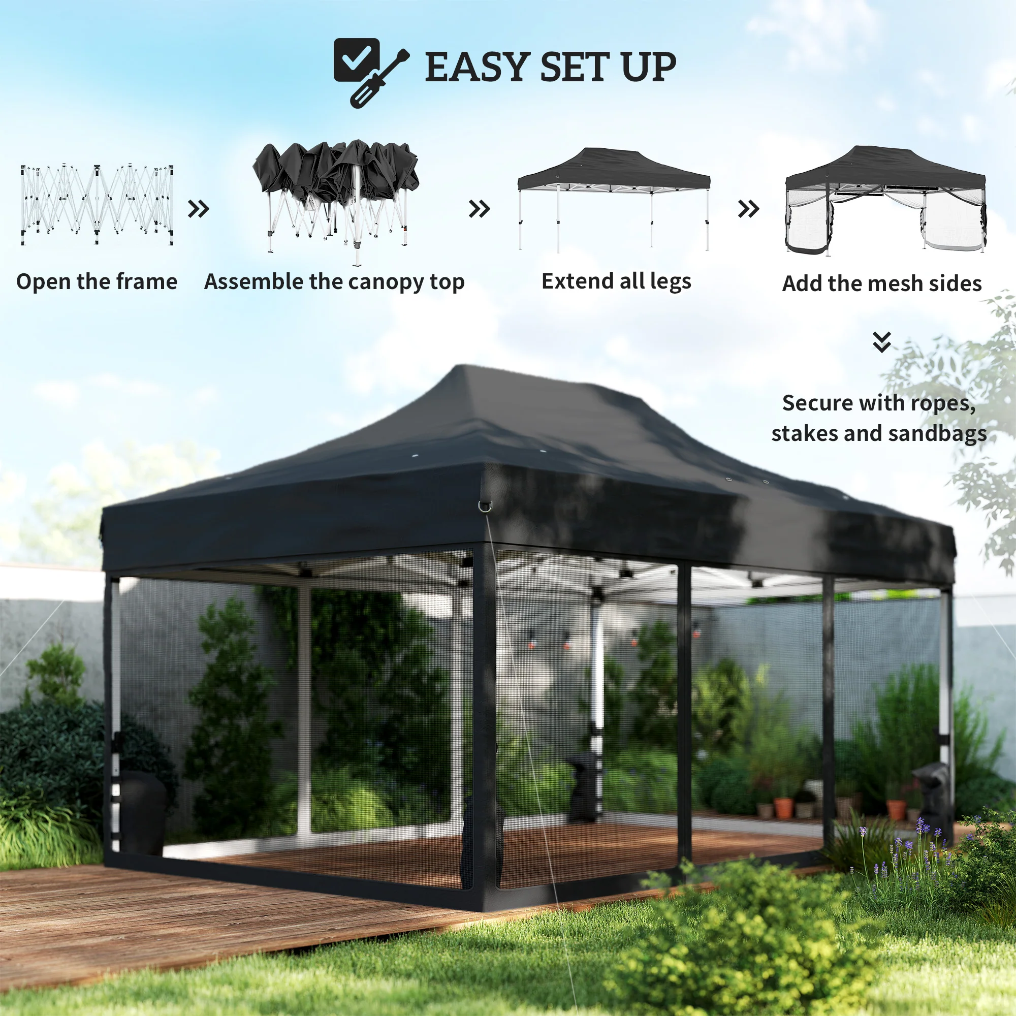Outsunny 3 x 4.5 m Pop Up Gazebo with Mesh, Heavy Duty Party Tent Marquee - Image 8