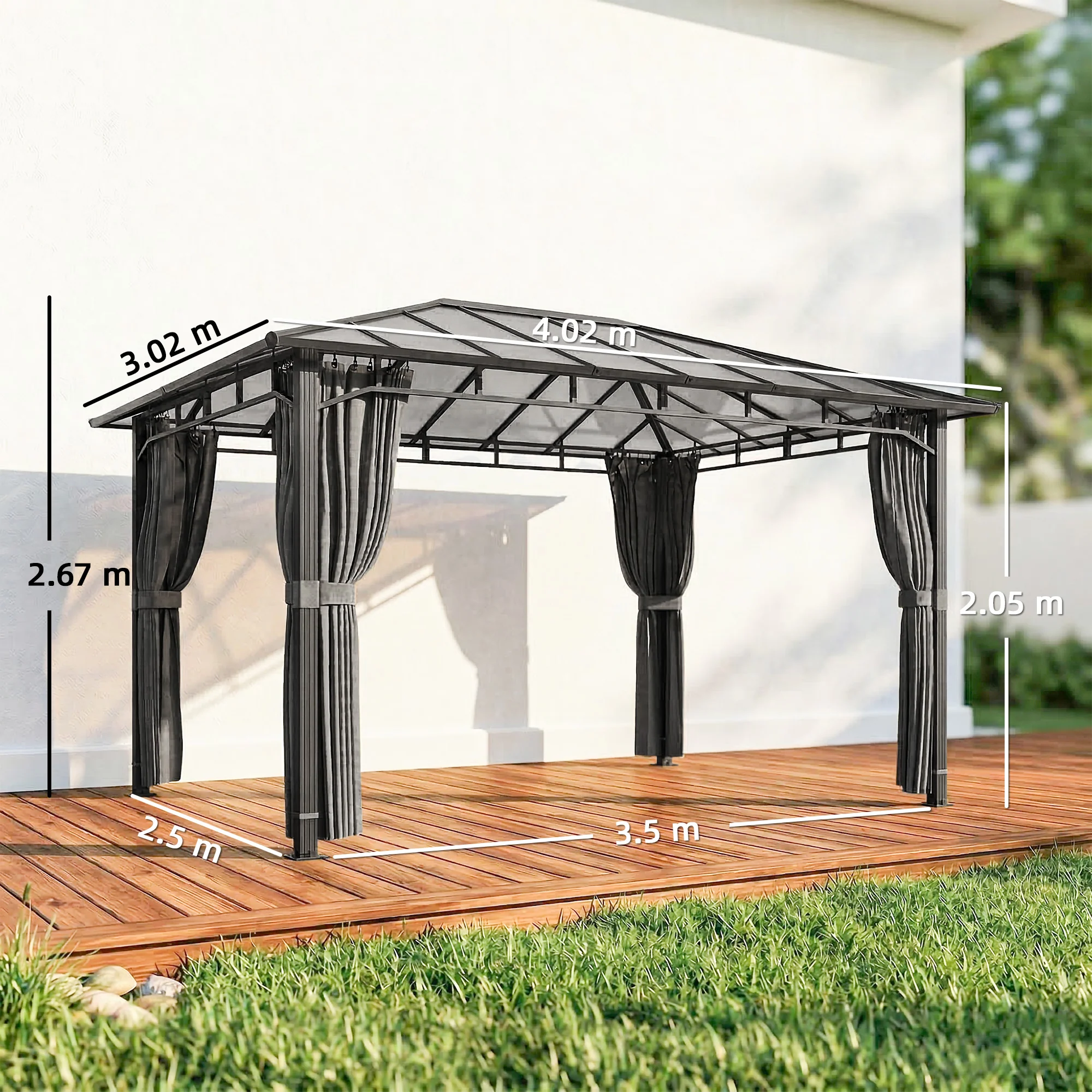 Outsunny 3 x 4 m Hardtop Gazebo with PC Roof, Aluminium Frame, Dark Grey - Image 5