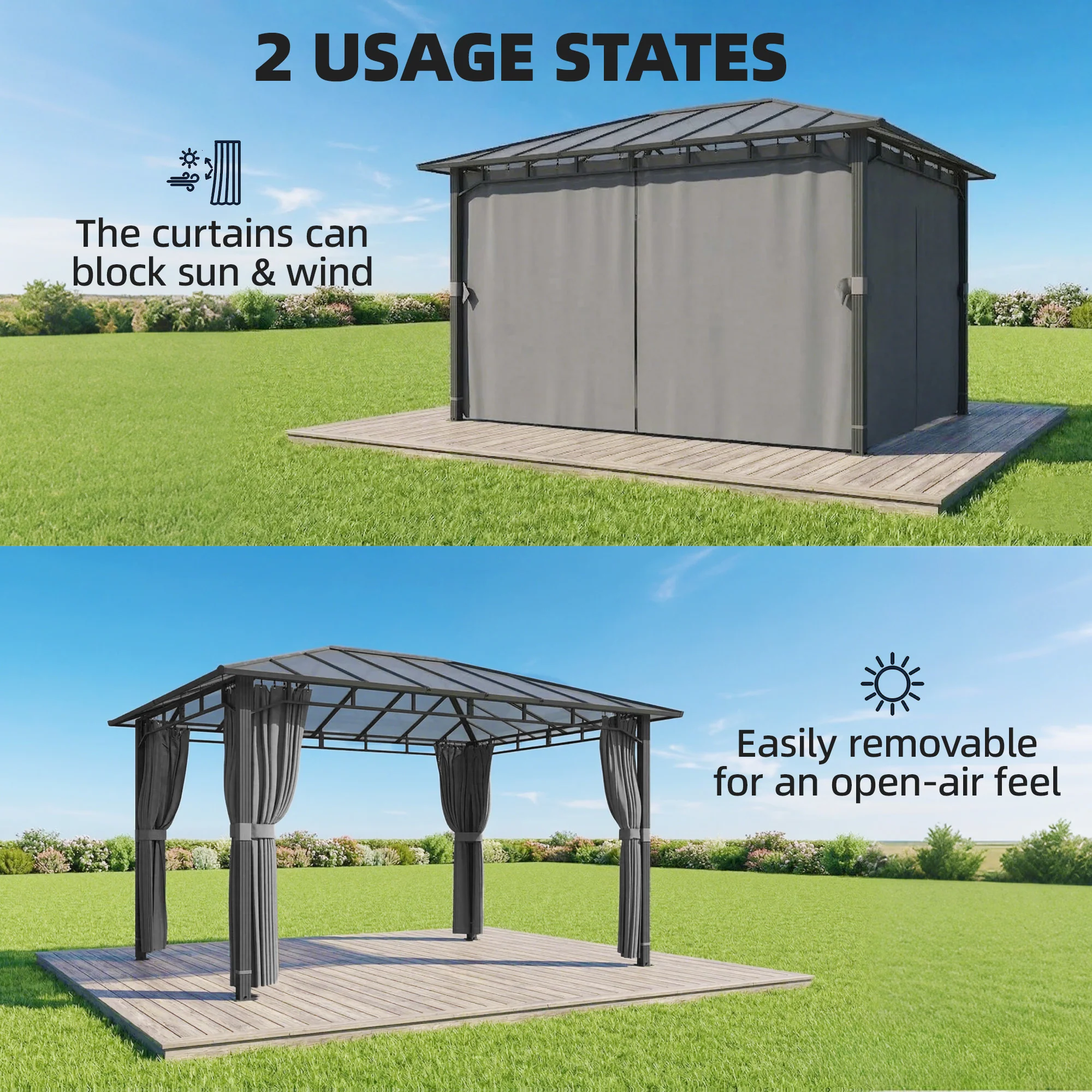 Outsunny 3 x 4 m Hardtop Gazebo with PC Roof, Aluminium Frame, Dark Grey - Image 6