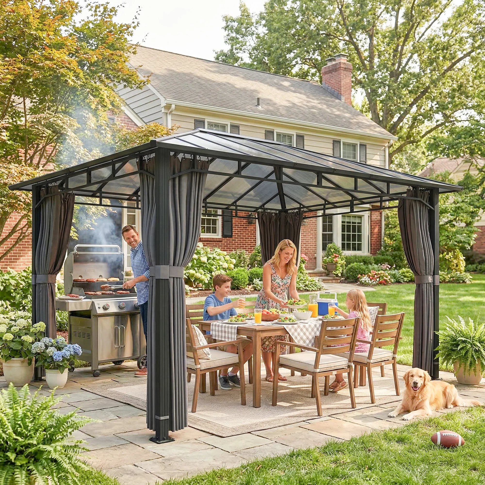Outsunny 3 x 4 m Hardtop Gazebo with PC Roof, Aluminium Frame, Dark Grey - Image 8