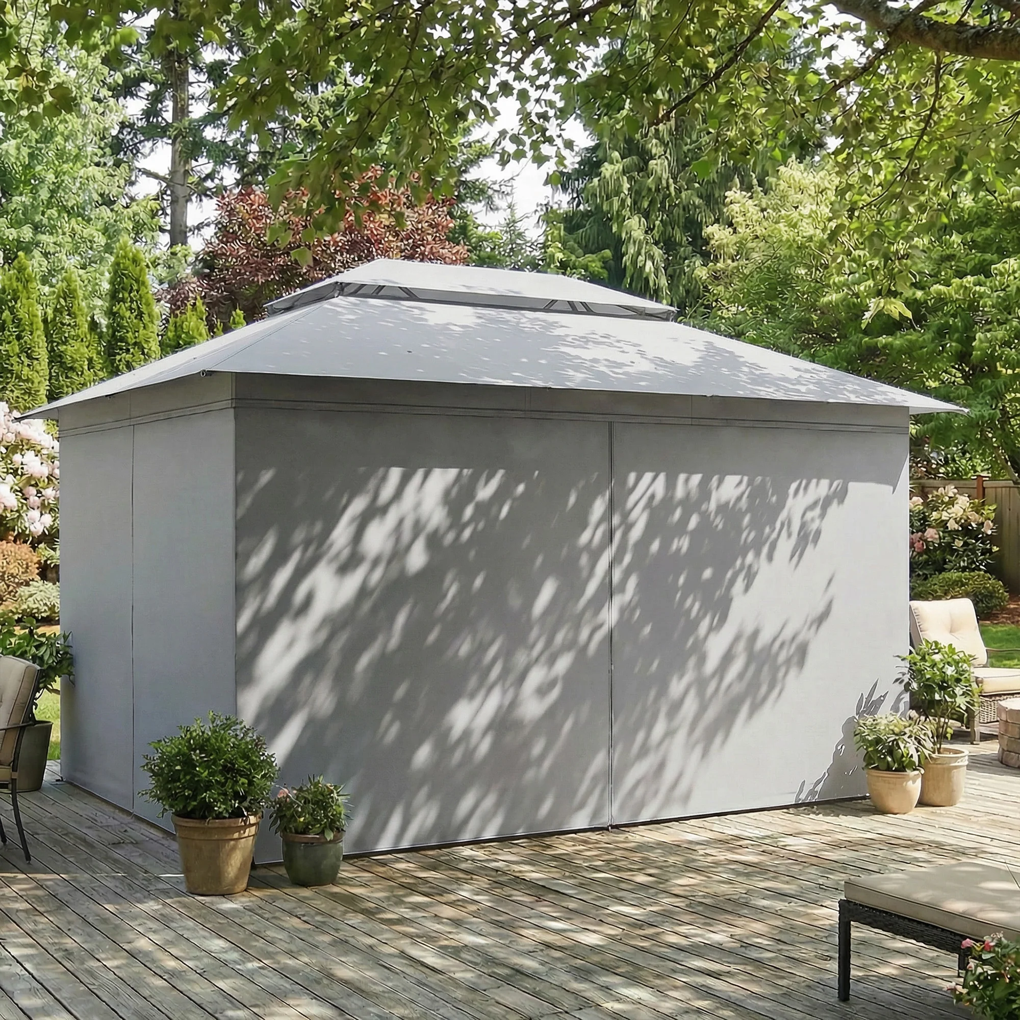 Outsunny 3 X 4 M Outdoor Garden Gazebo With UPF50+ Double Roof, Dark Grey - Image 9