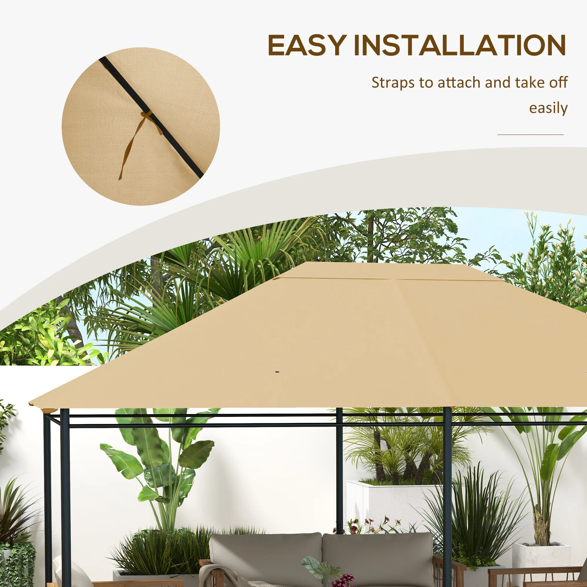 Outsunny 3 x 4m Gazebo Canopy Replacement Gazebo Roof Cover, Khaki - Image 6
