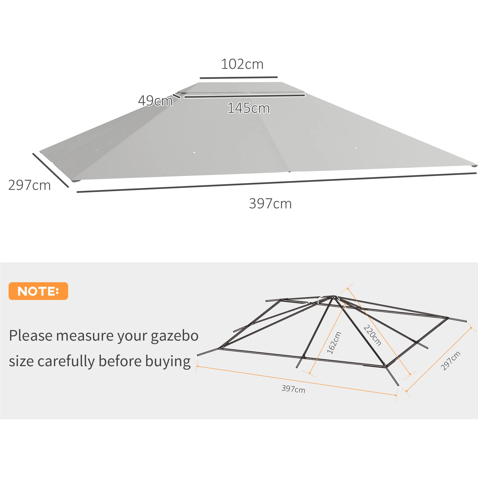 Outsunny 3 X 4m Gazebo Canopy Replacement Gazebo Roof Cover - Grey - Image 5