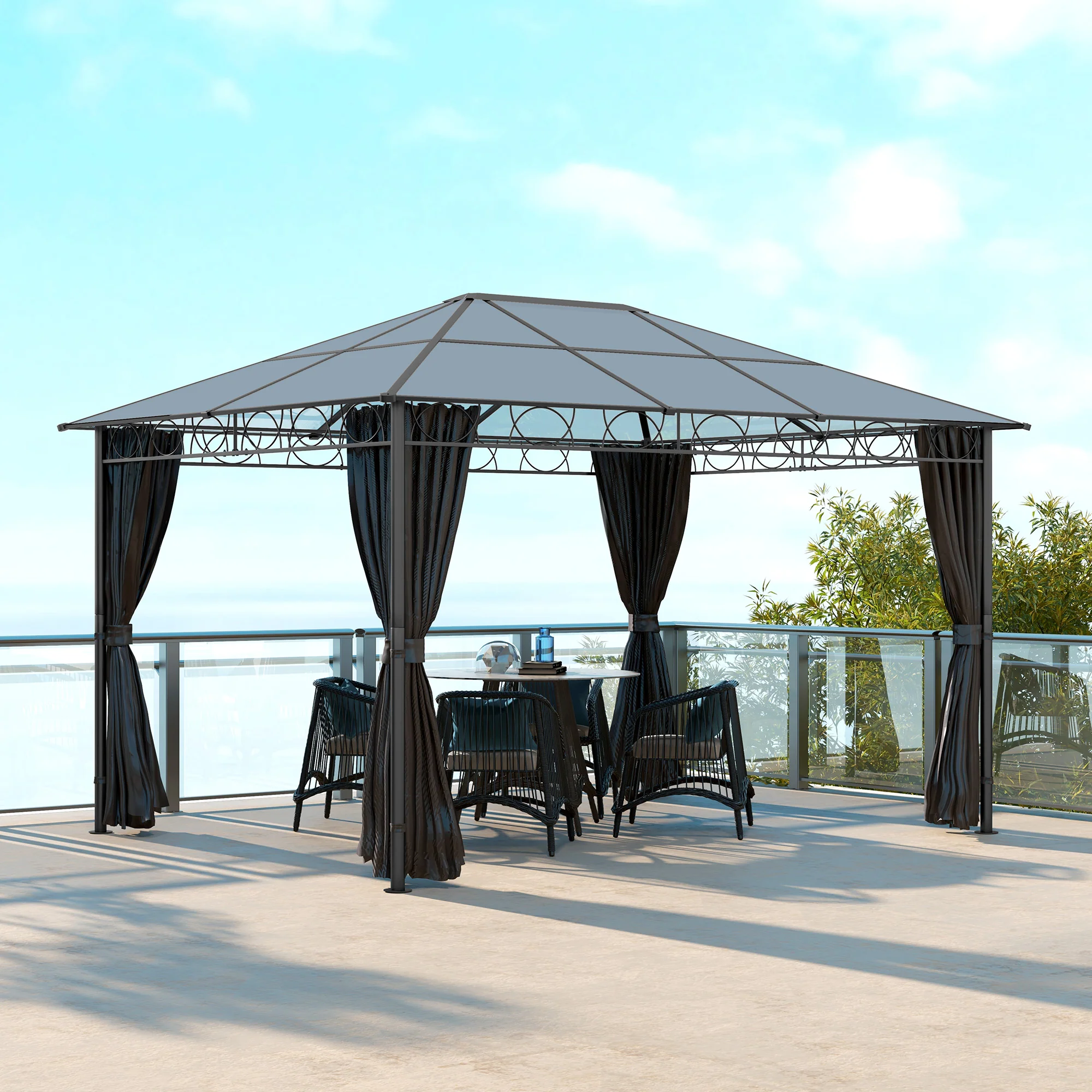 Outsunny 3 x 4m Hardtop Gazebo for Garden Party w/ Polycarbonate Curtains - Image 2