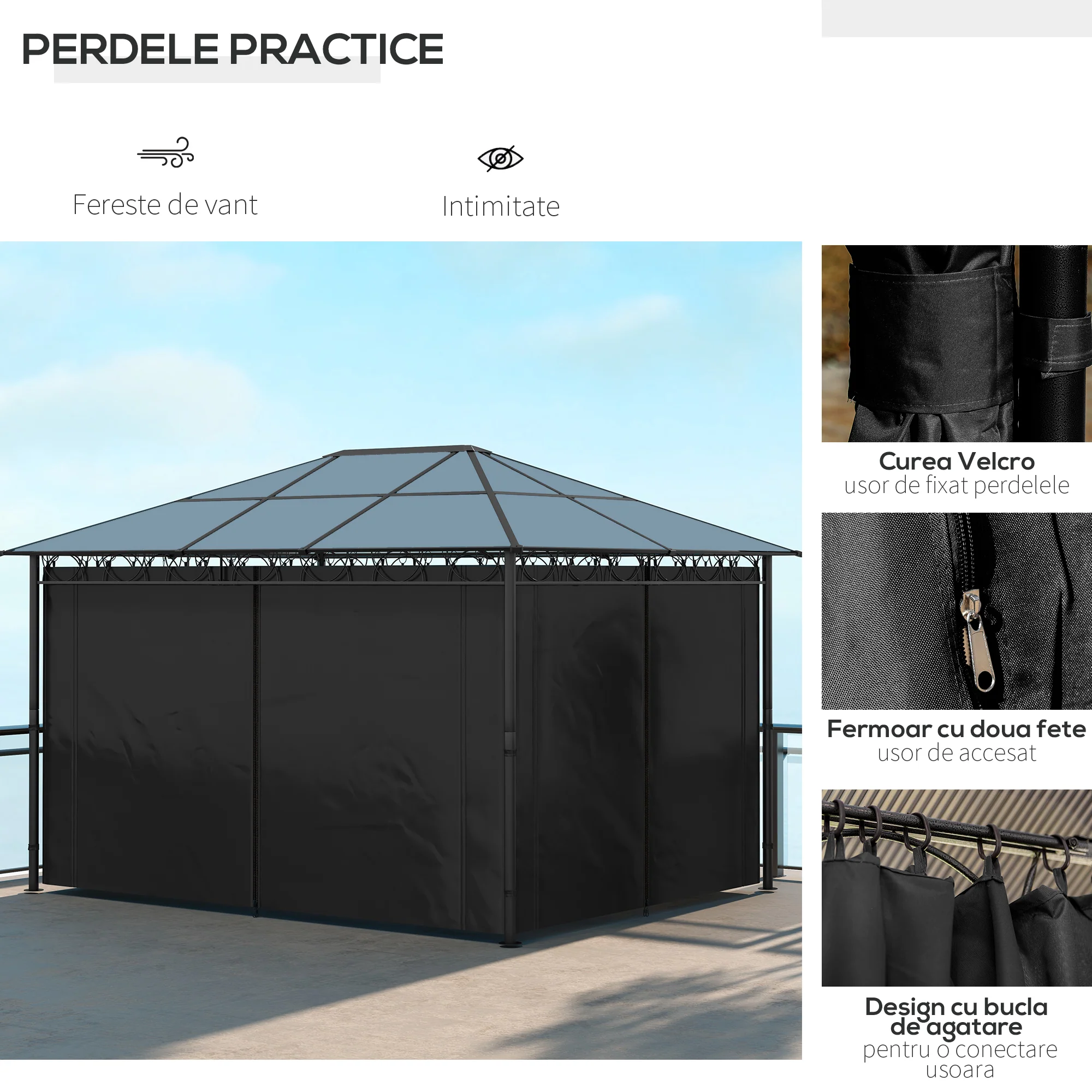 Outsunny 3 x 4m Hardtop Gazebo for Garden Party w/ Polycarbonate Curtains - Image 4