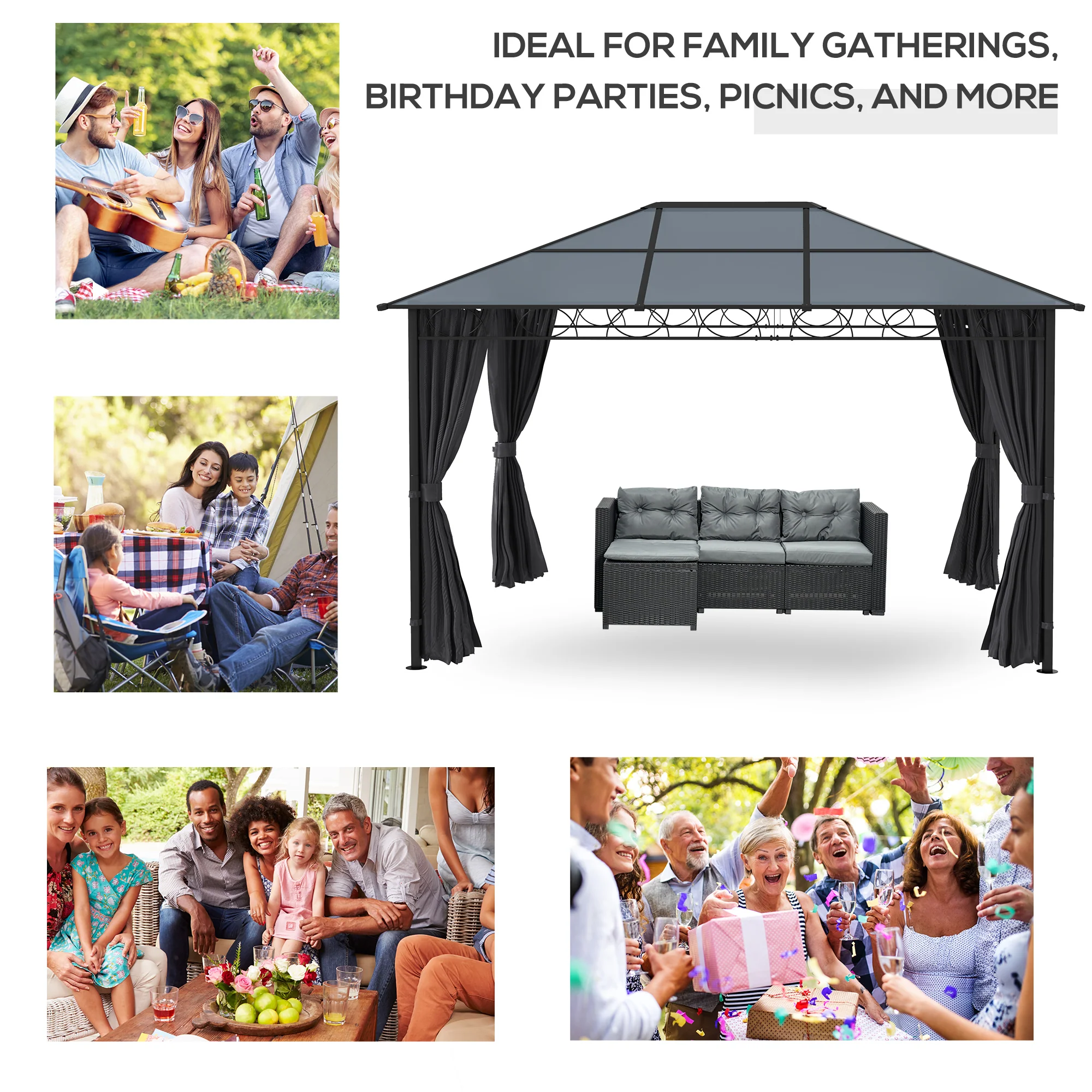 Outsunny 3 x 4m Hardtop Gazebo for Garden Party w/ Polycarbonate Curtains - Image 7
