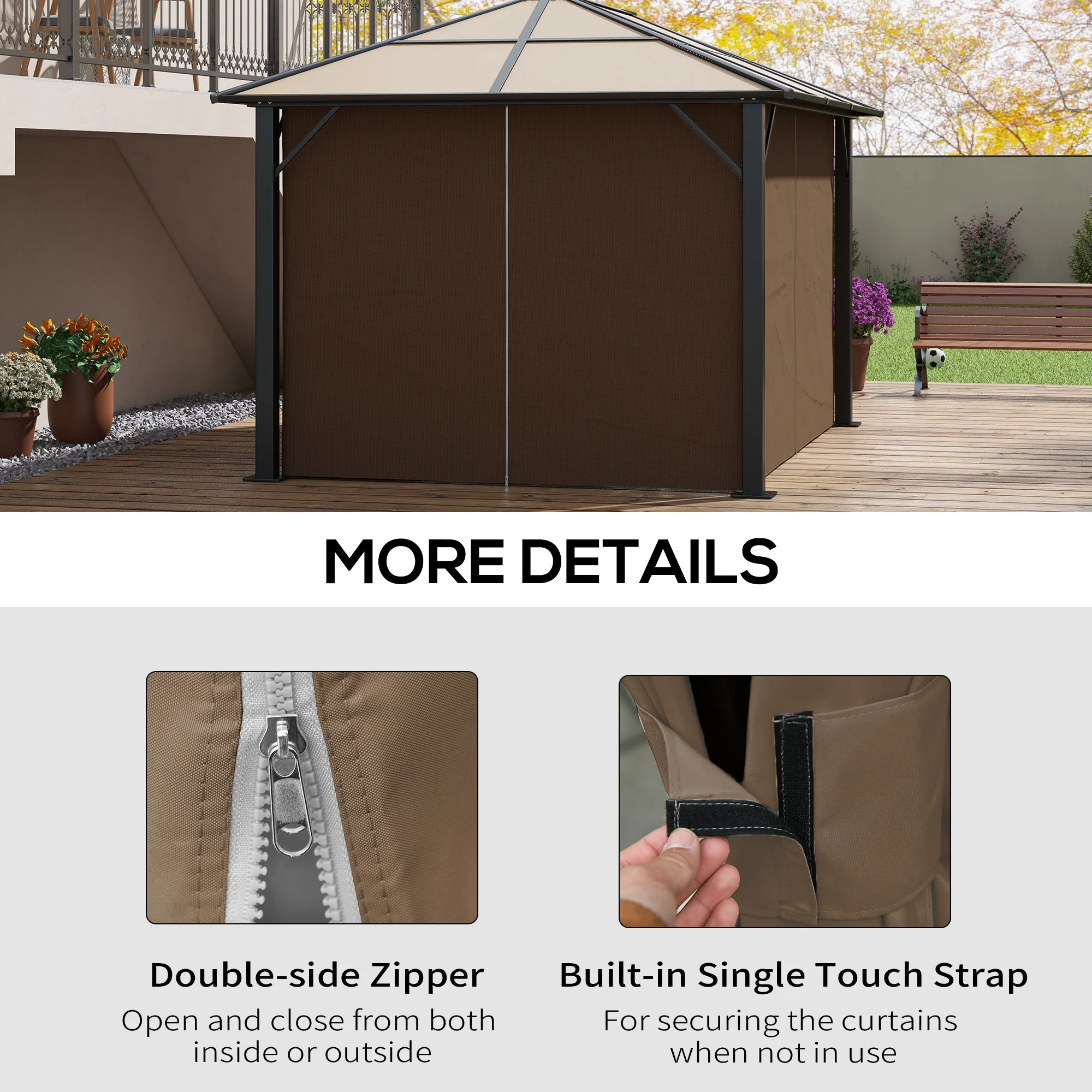 Outsunny 3 X 4(m) Universal Gazebo Replacement Sidewall Set, 4 Panels, Brown - Image 4