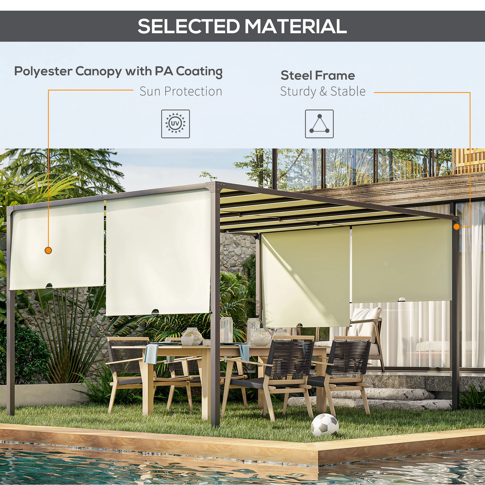 Outsunny 3 x 4m utdoor Garden Pergola with LED Lights Cream White - Image 6