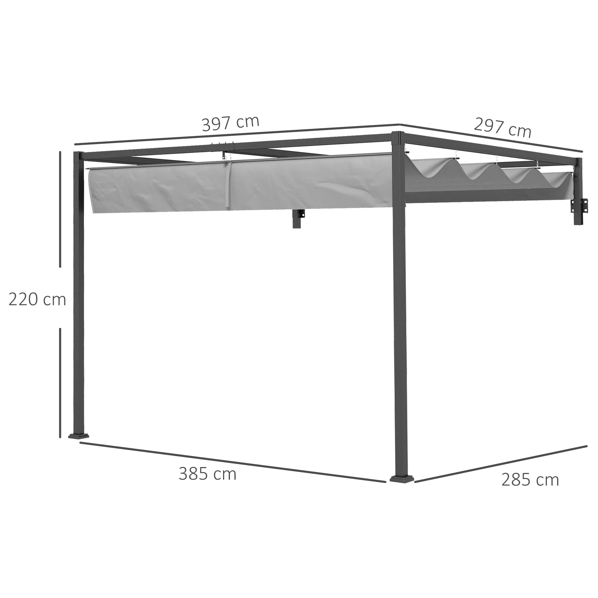 Outsunny 3 x 4m Wall Mounted Pergola with Retractable Sun Shade Canopy - Image 5