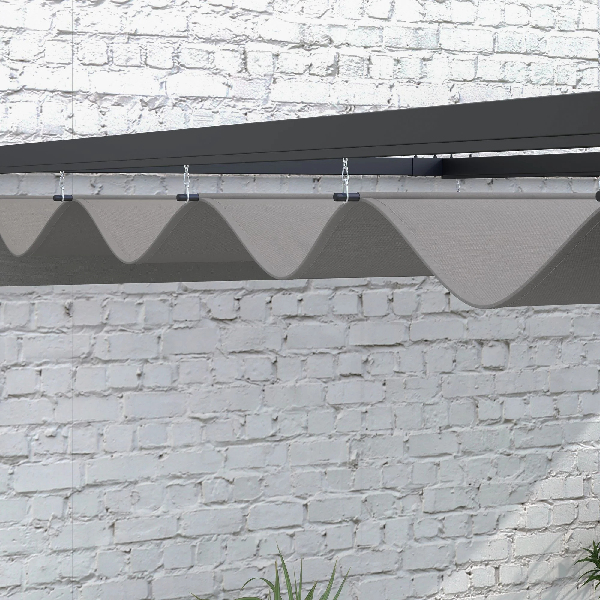 Outsunny 3 x 4m Wall Mounted Pergola with Retractable Sun Shade Canopy - Image 9
