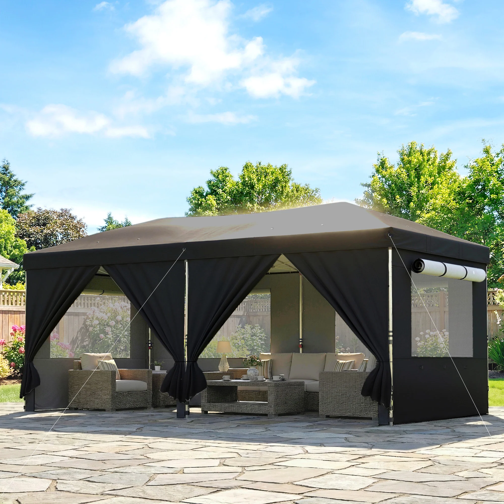 Outsunny 3 X 6 M Pop Up Gazebo, UPF50+ Wedding Party Tent Marquee, Black - Image 2