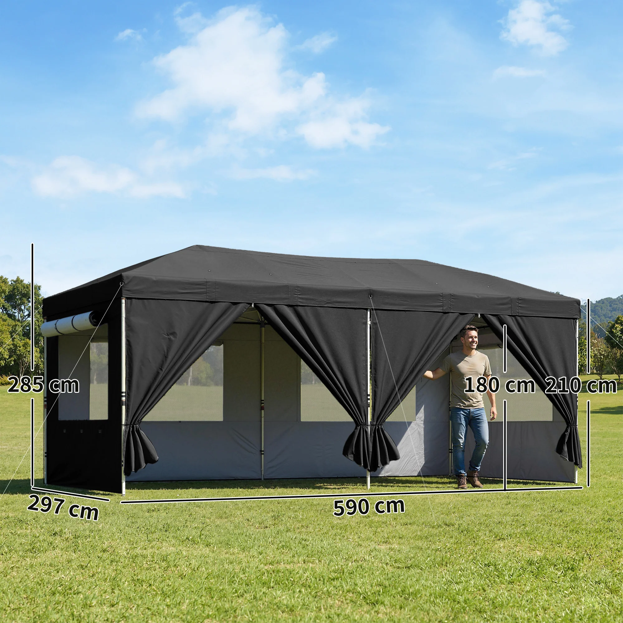 Outsunny 3 X 6 M Pop Up Gazebo, UPF50+ Wedding Party Tent Marquee, Black - Image 3