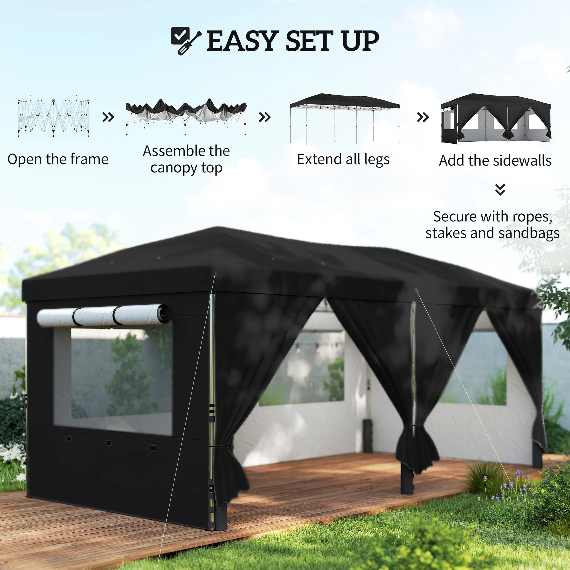 Outsunny 3 X 6 M Pop Up Gazebo, UPF50+ Wedding Party Tent Marquee, Black - Image 8
