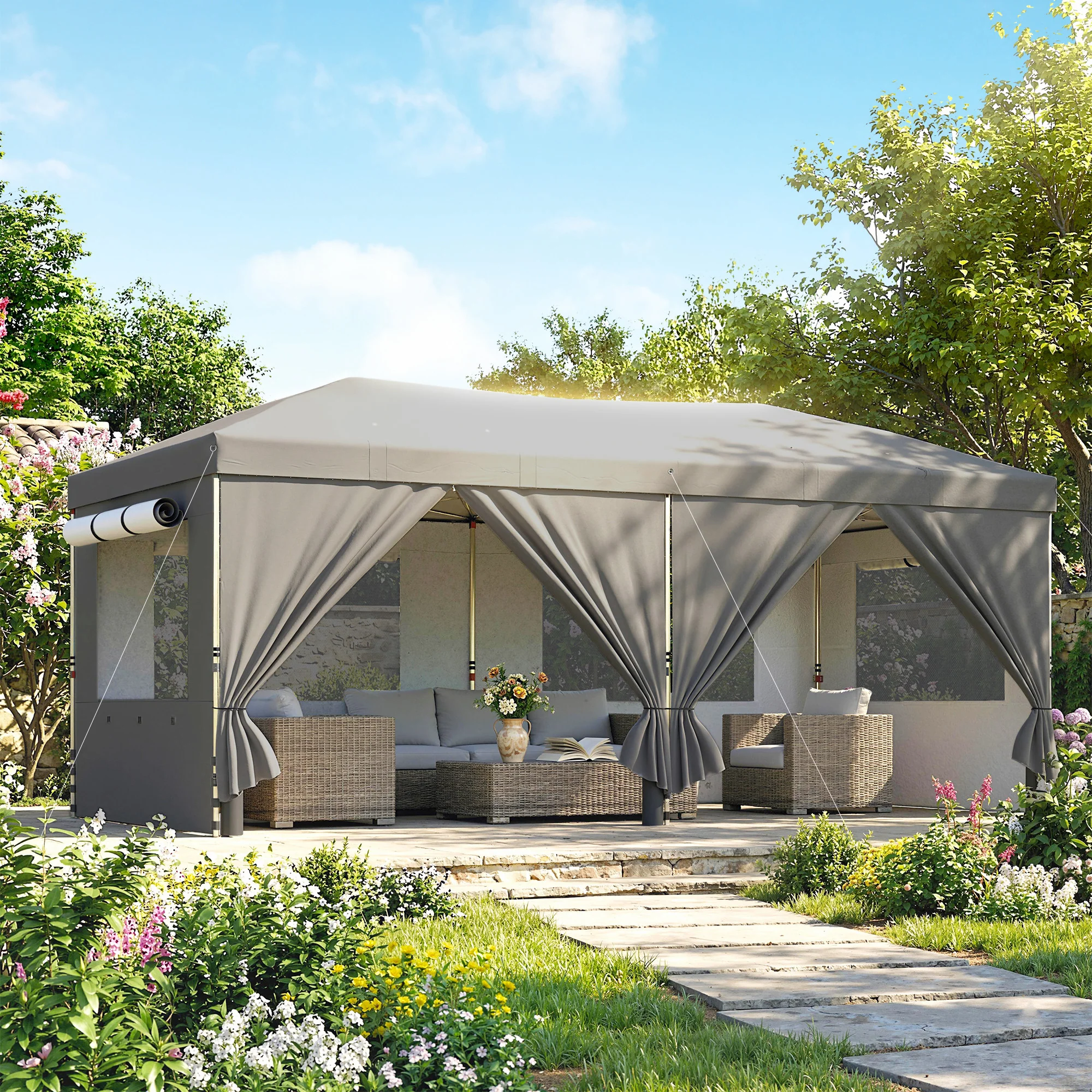 Outsunny 3 X 6 M Pop Up Gazebo, UPF50+ Wedding Party Tent Marquee, Dark Grey - Image 2