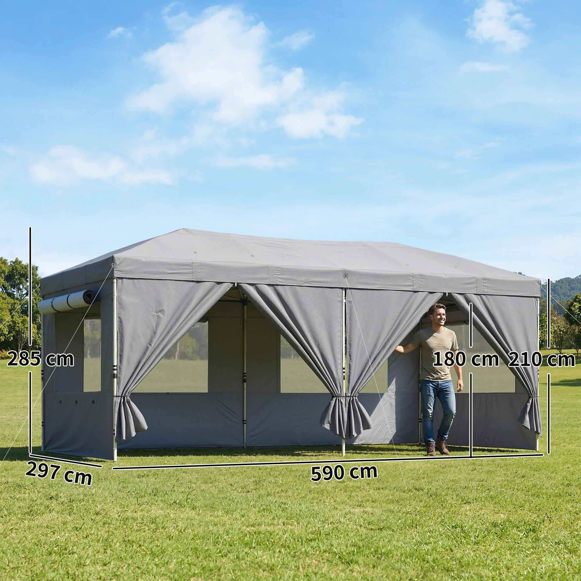 Outsunny 3 X 6 M Pop Up Gazebo, UPF50+ Wedding Party Tent Marquee, Dark Grey - Image 3