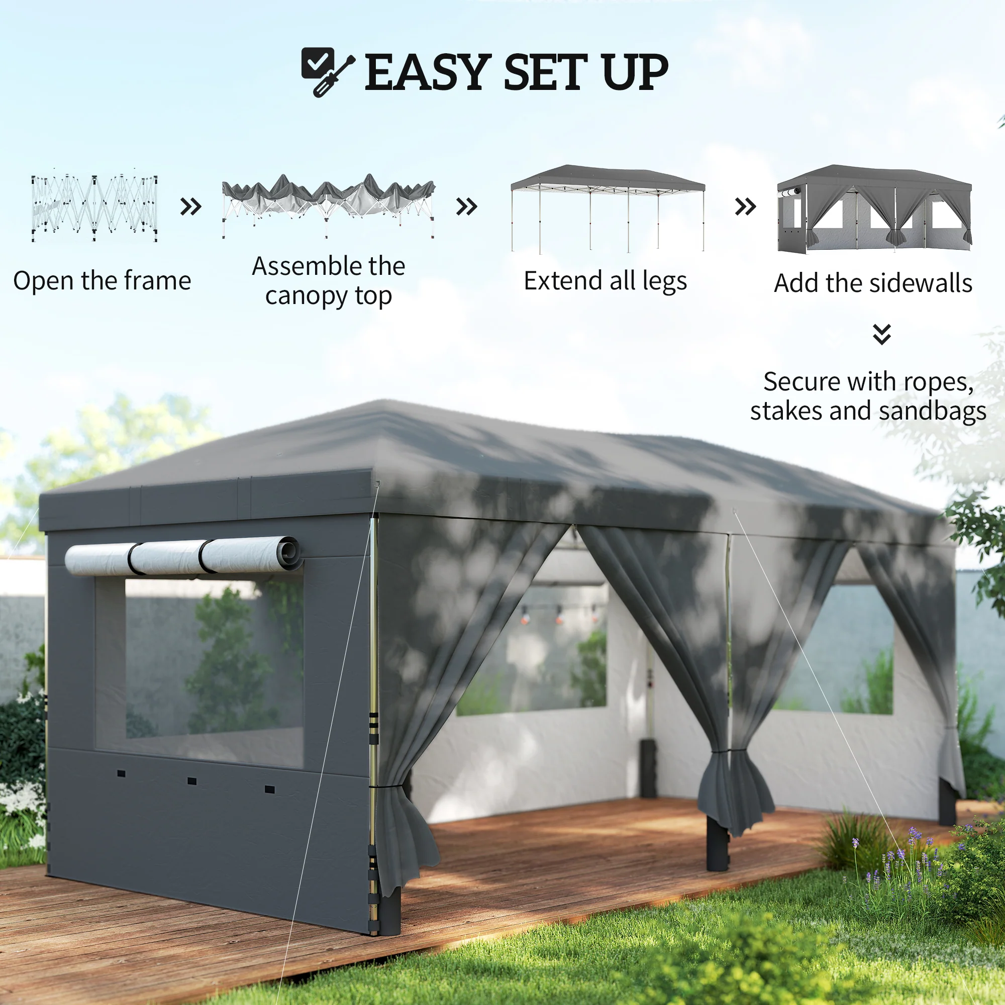 Outsunny 3 X 6 M Pop Up Gazebo, UPF50+ Wedding Party Tent Marquee, Dark Grey - Image 8