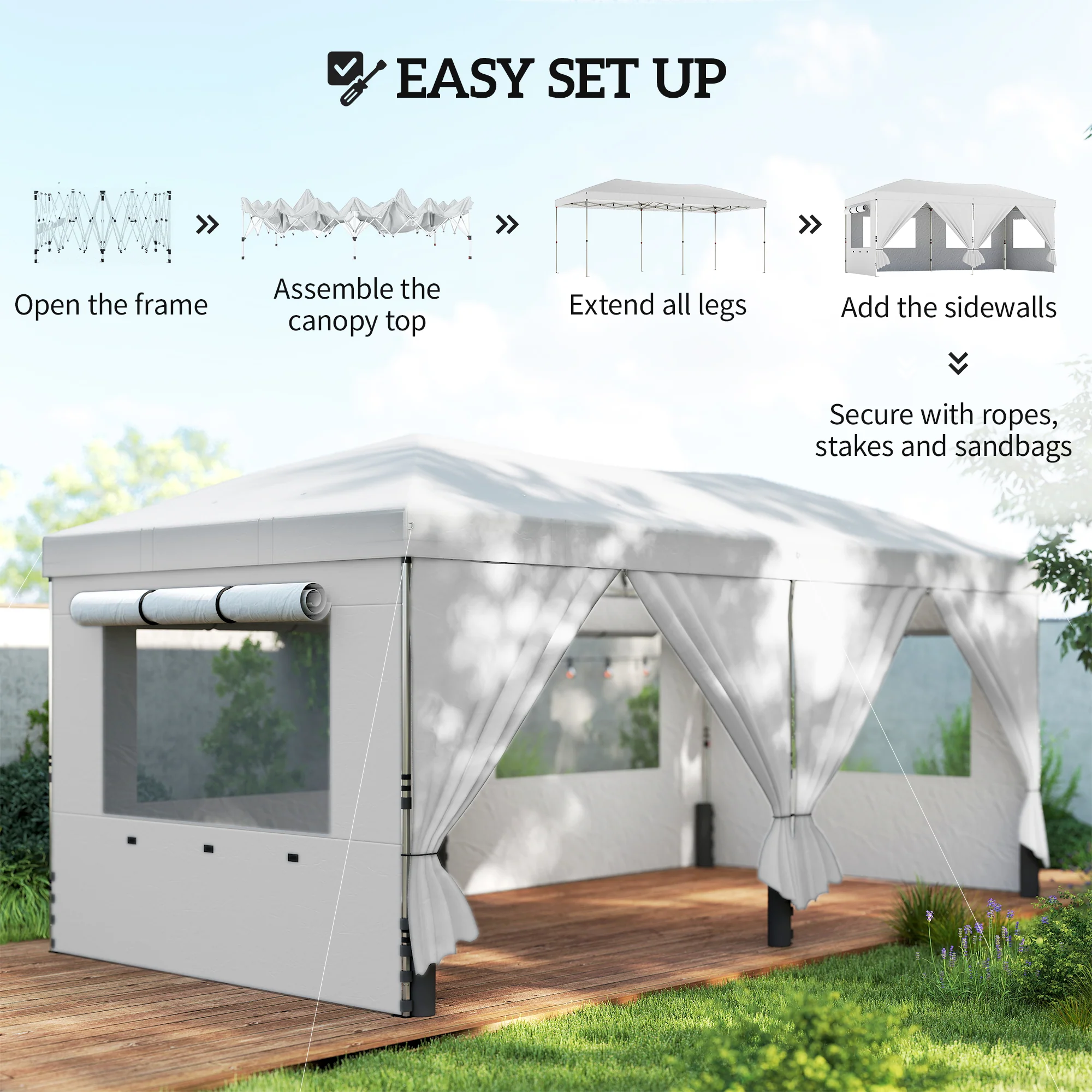 Outsunny 3 X 6 M Pop Up Gazebo, UPF50+ Wedding Party Tent Marquee, White - Image 8