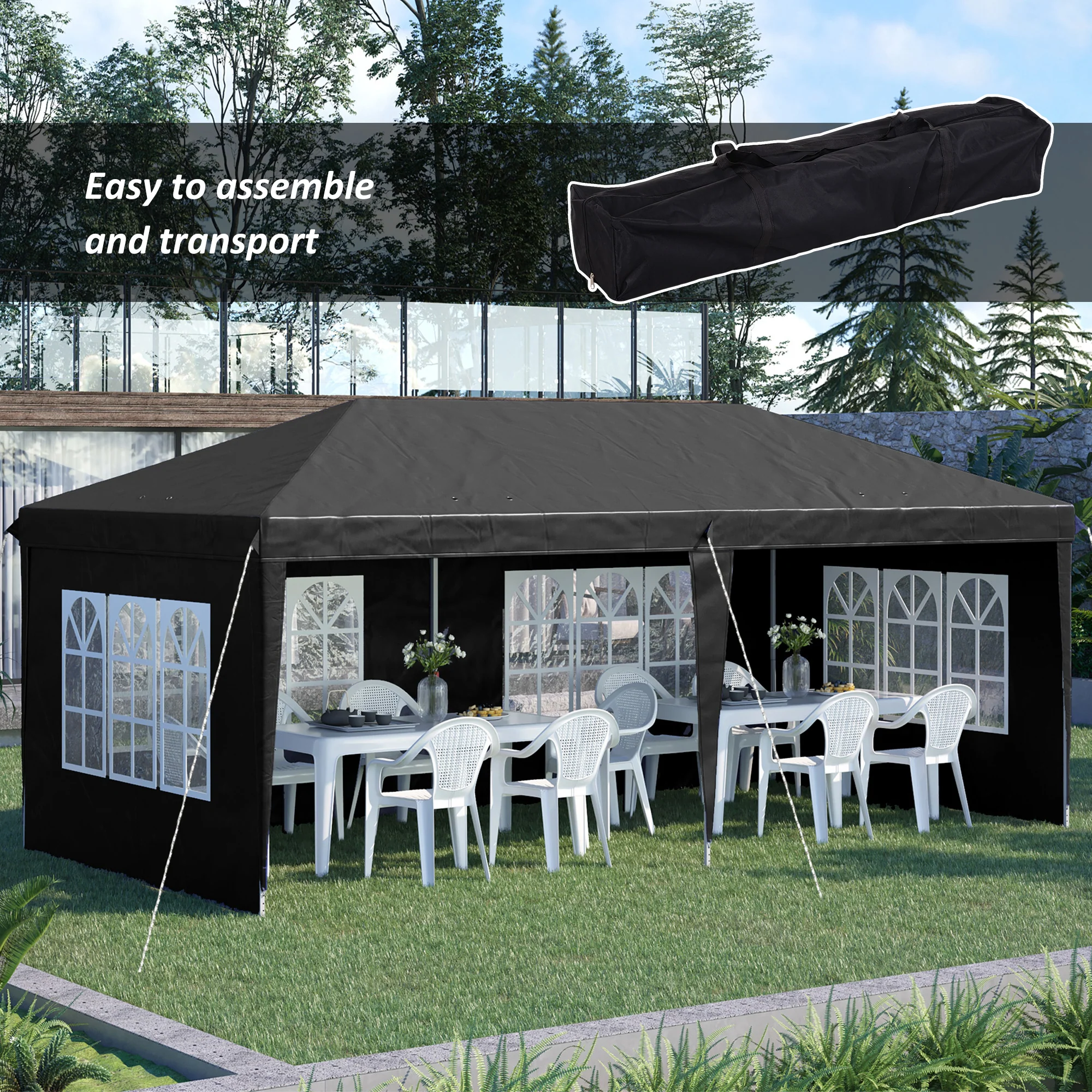 Outsunny 3 X 6m Heavy Duty Gazebo Marquee Party Tent With Storage Bag Black - Image 3