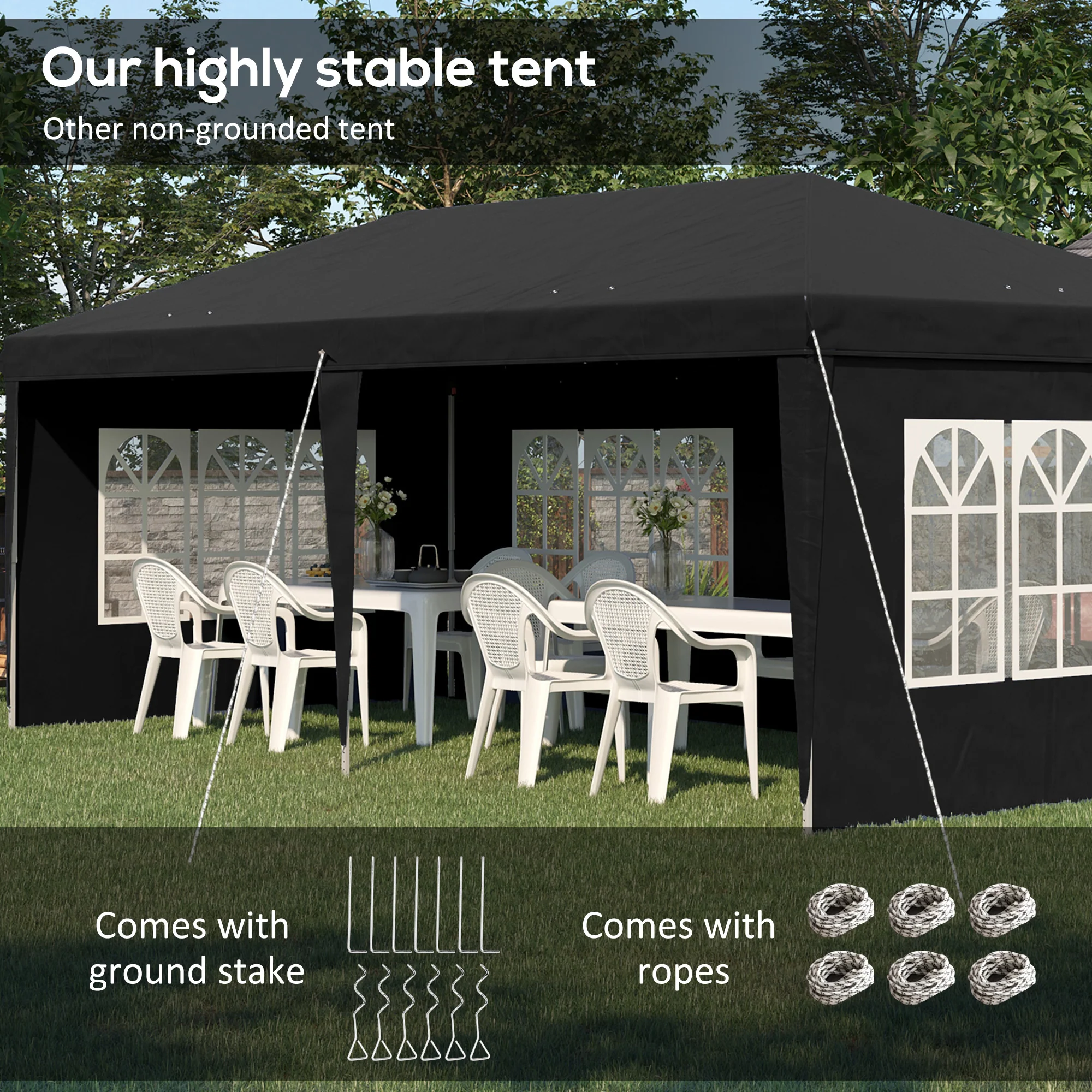 Outsunny 3 X 6m Heavy Duty Gazebo Marquee Party Tent With Storage Bag Black - Image 4