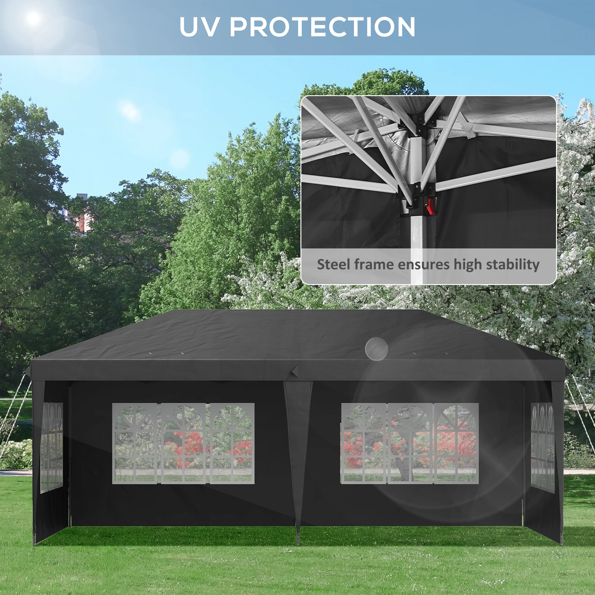 Outsunny 3 X 6m Heavy Duty Gazebo Marquee Party Tent With Storage Bag Black - Image 7