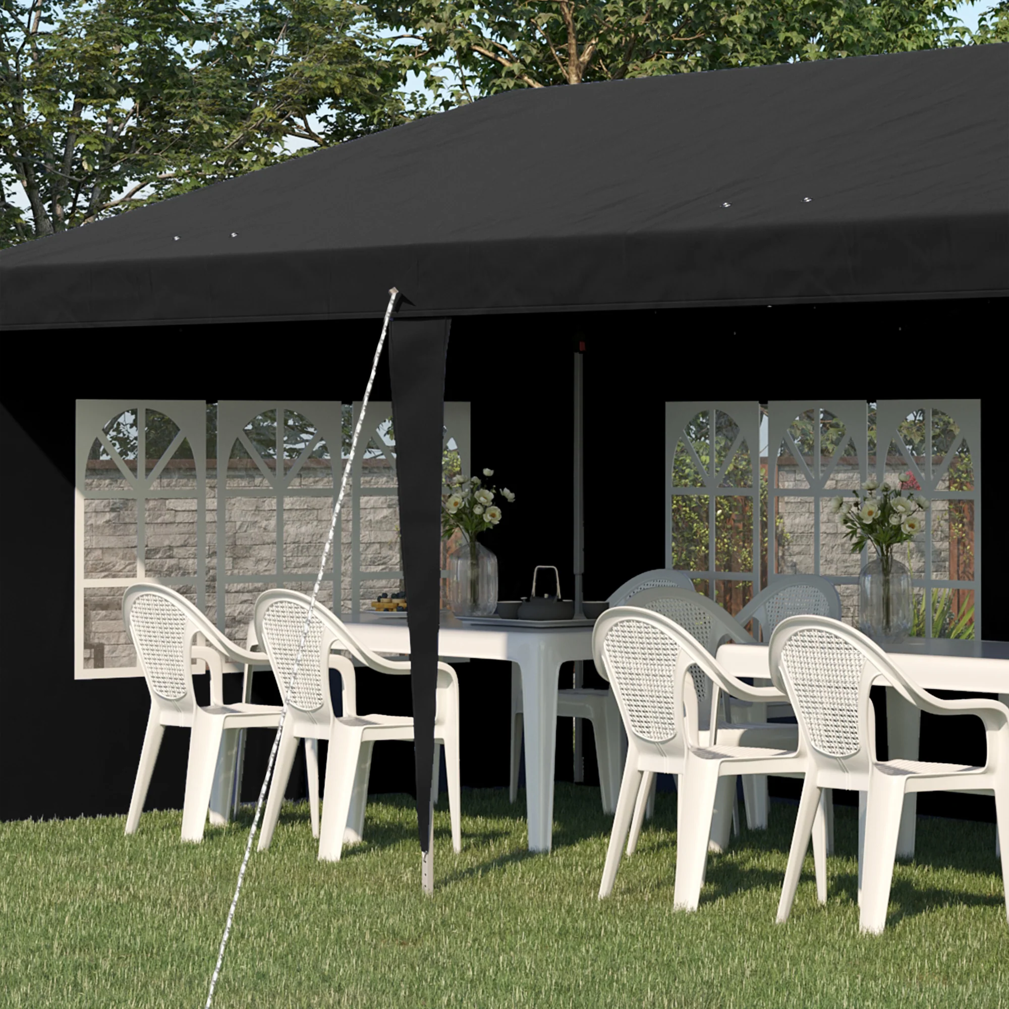 Outsunny 3 X 6m Heavy Duty Gazebo Marquee Party Tent With Storage Bag Black - Image 8