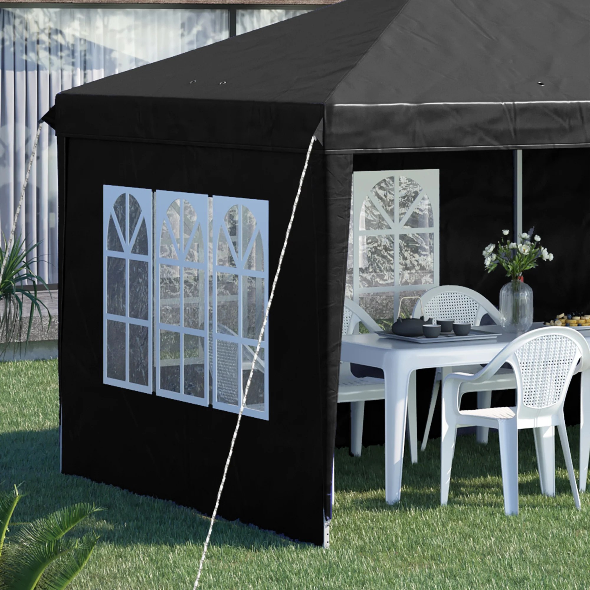 Outsunny 3 X 6m Heavy Duty Gazebo Marquee Party Tent With Storage Bag Black - Image 9