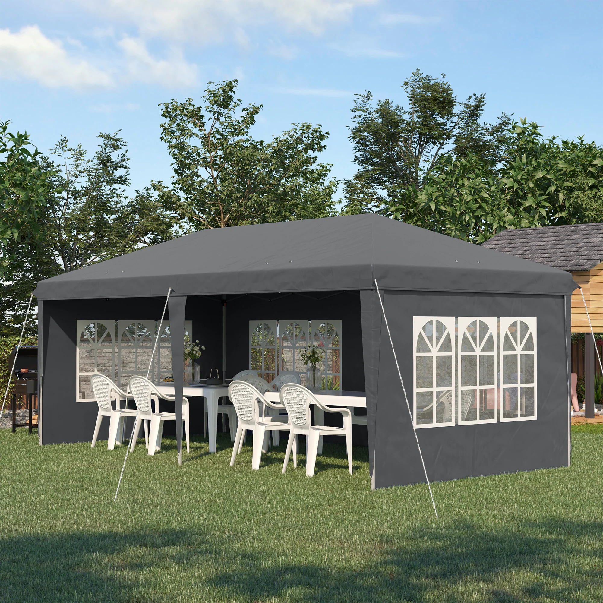 Outsunny 3 x 6m Heavy Duty Gazebo Marquee Party Tent with Storage Bag Grey - Image 2