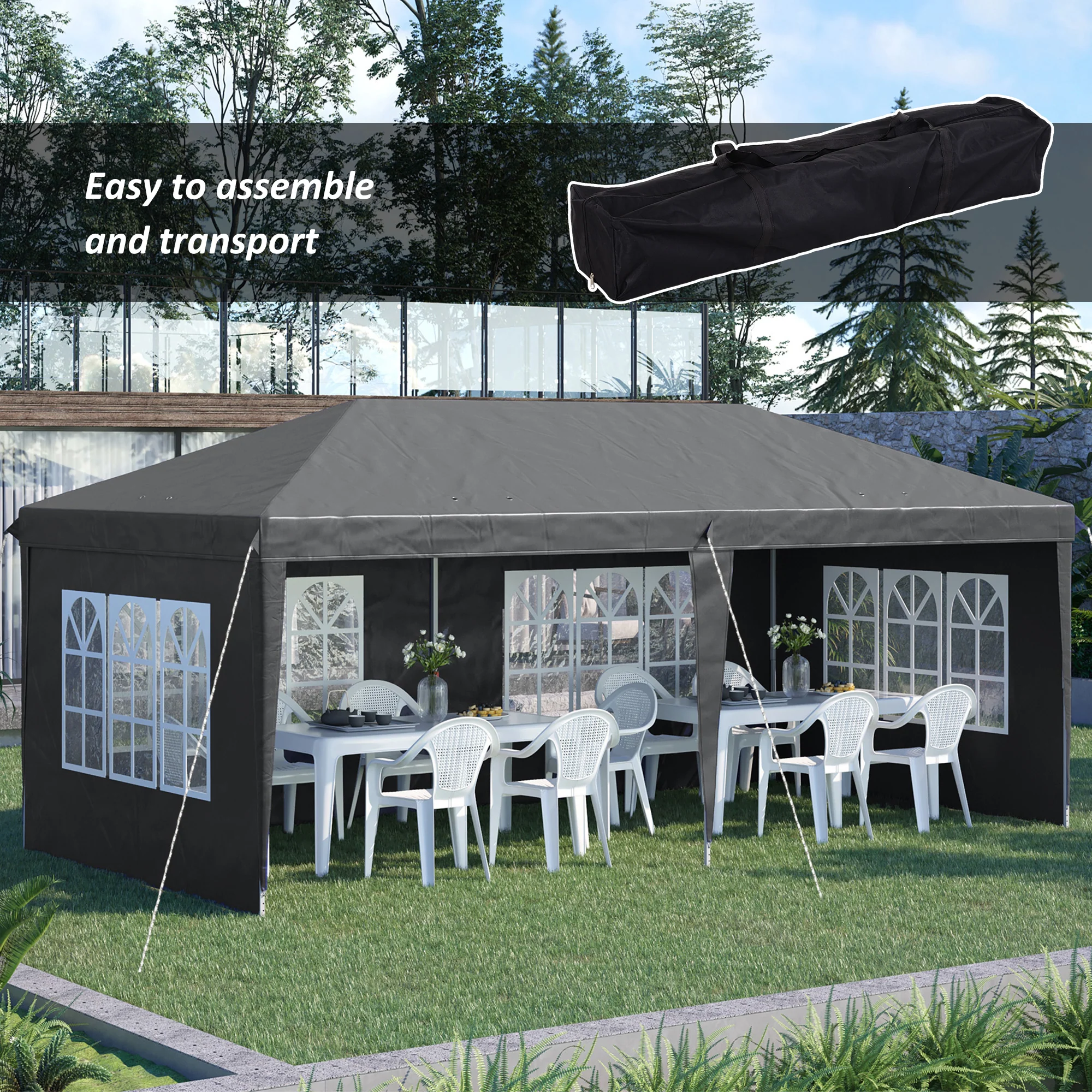 Outsunny 3 x 6m Heavy Duty Gazebo Marquee Party Tent with Storage Bag Grey - Image 3