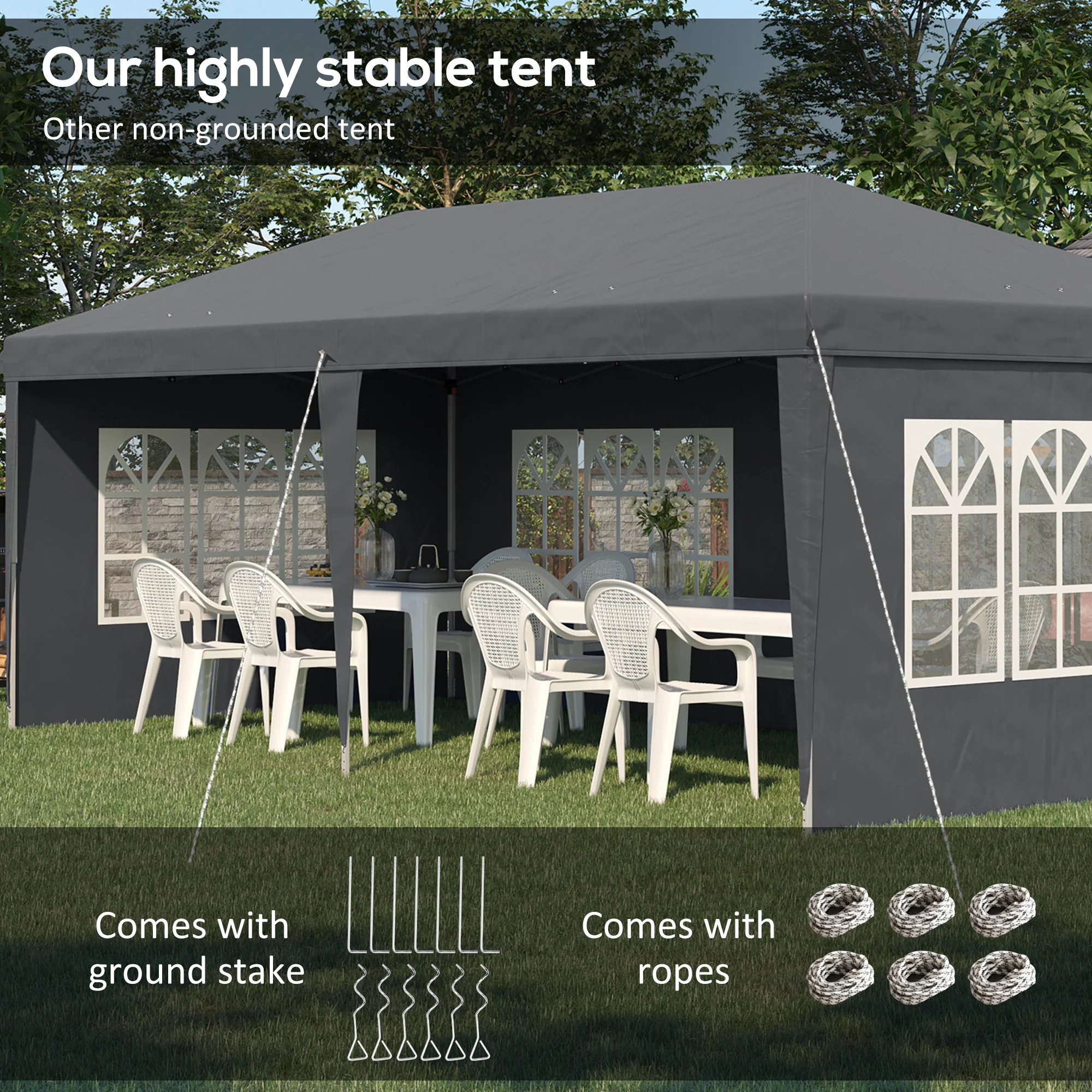 Outsunny 3 x 6m Heavy Duty Gazebo Marquee Party Tent with Storage Bag Grey - Image 4