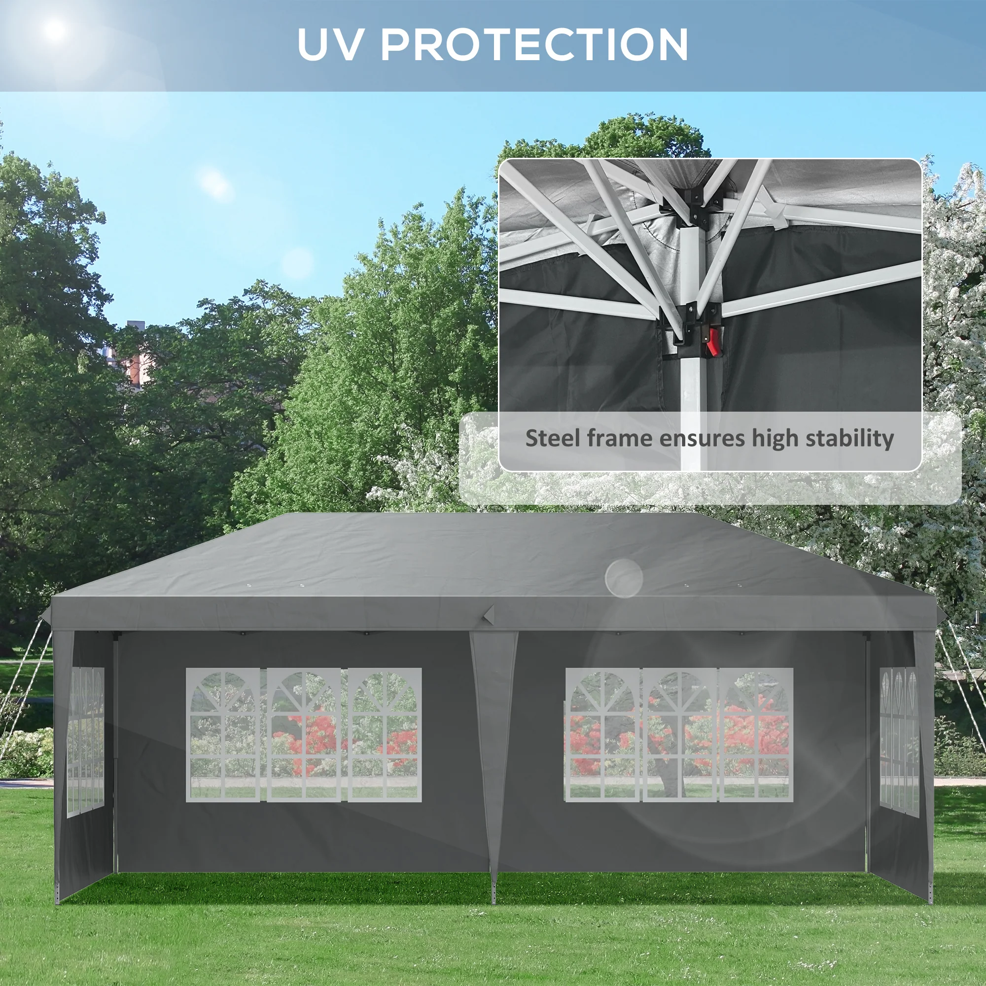 Outsunny 3 x 6m Heavy Duty Gazebo Marquee Party Tent with Storage Bag Grey - Image 7