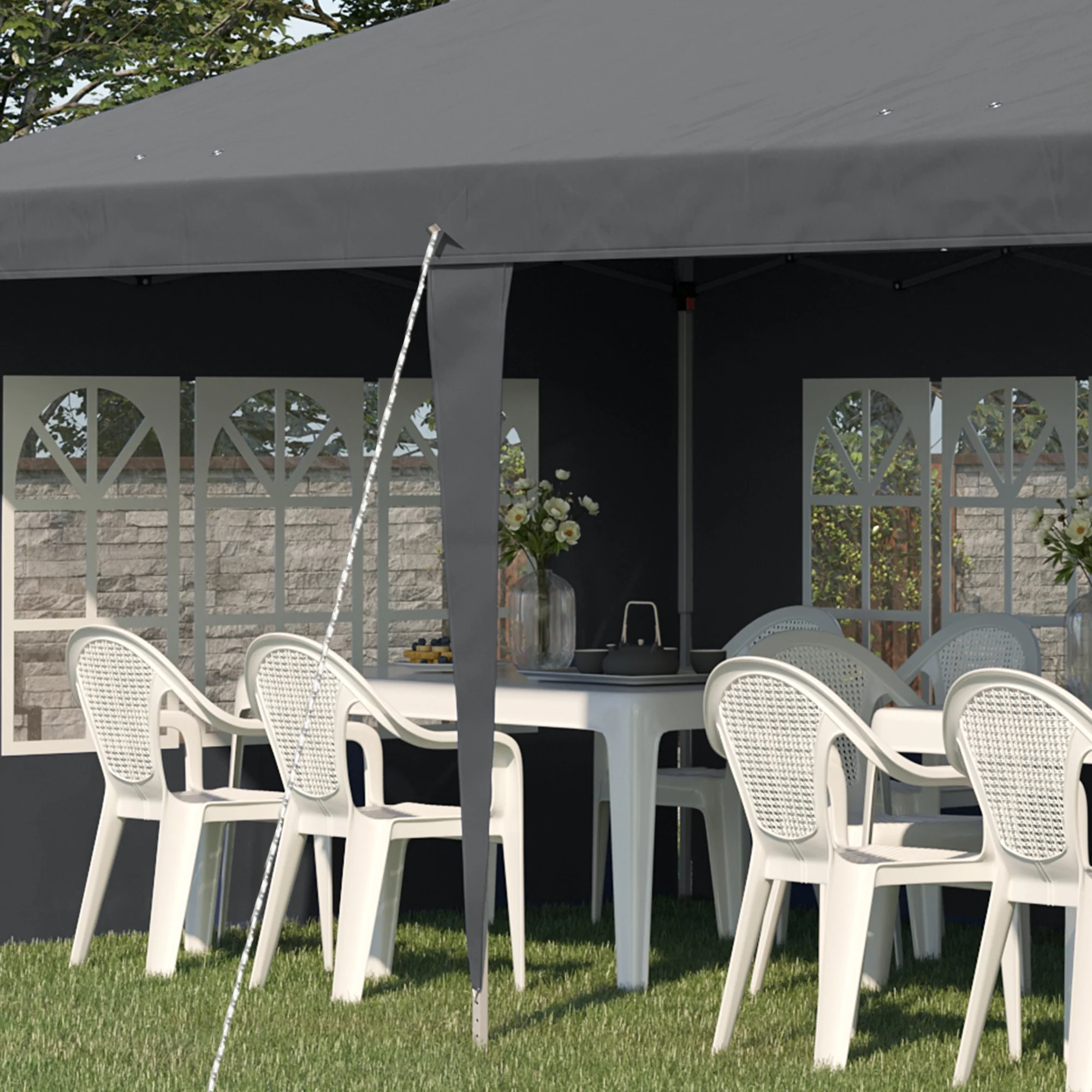Outsunny 3 x 6m Heavy Duty Gazebo Marquee Party Tent with Storage Bag Grey - Image 8