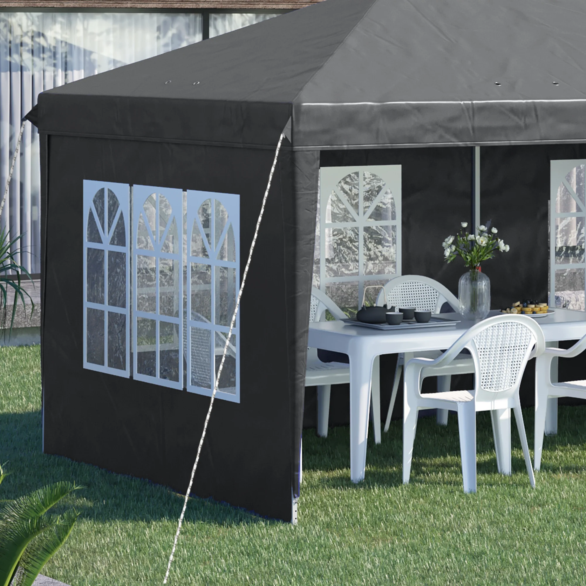 Outsunny 3 x 6m Heavy Duty Gazebo Marquee Party Tent with Storage Bag Grey - Image 9