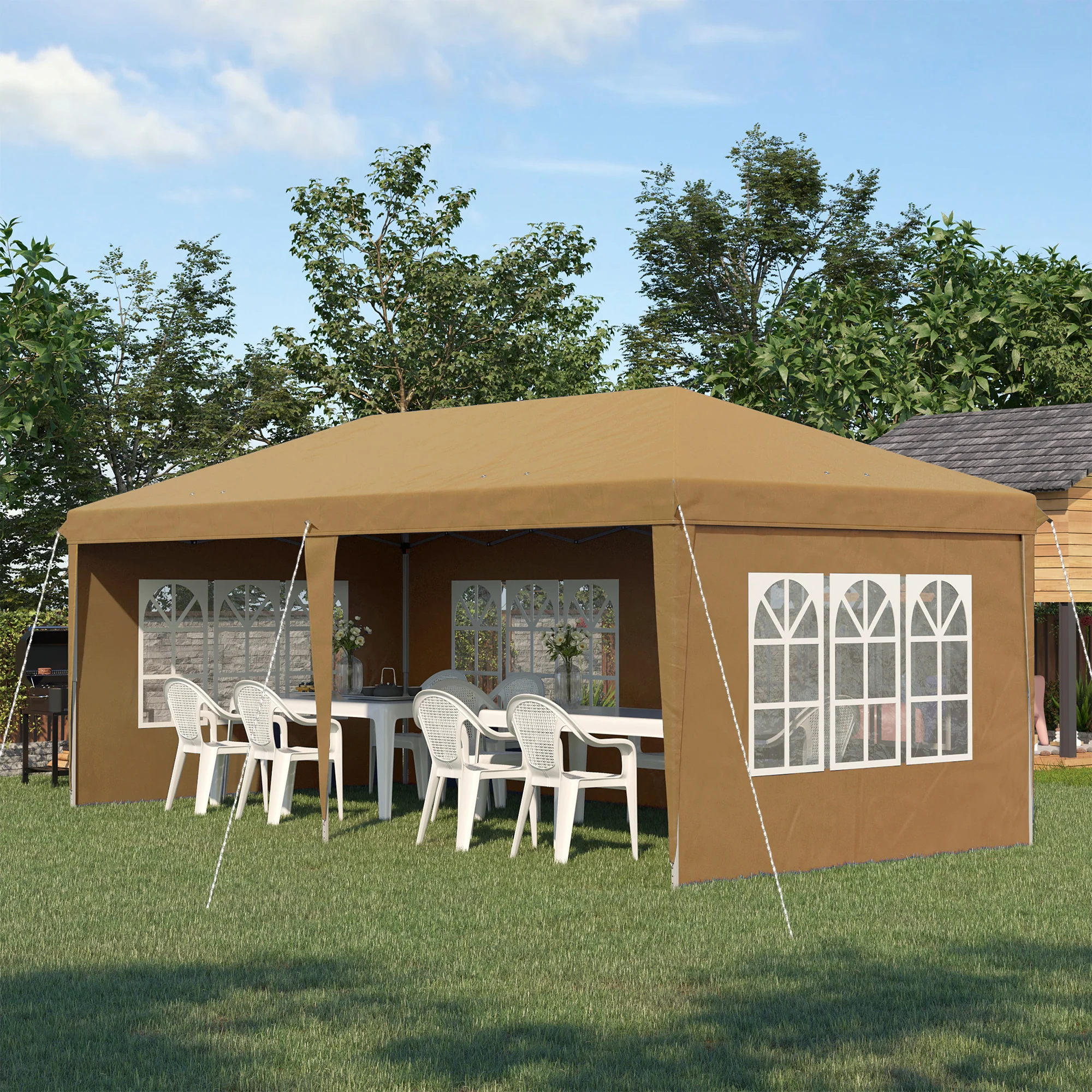 Outsunny 3 x 6m Heavy Duty Gazebo Marquee Party Tent with Storage Bag Khaki - Image 2
