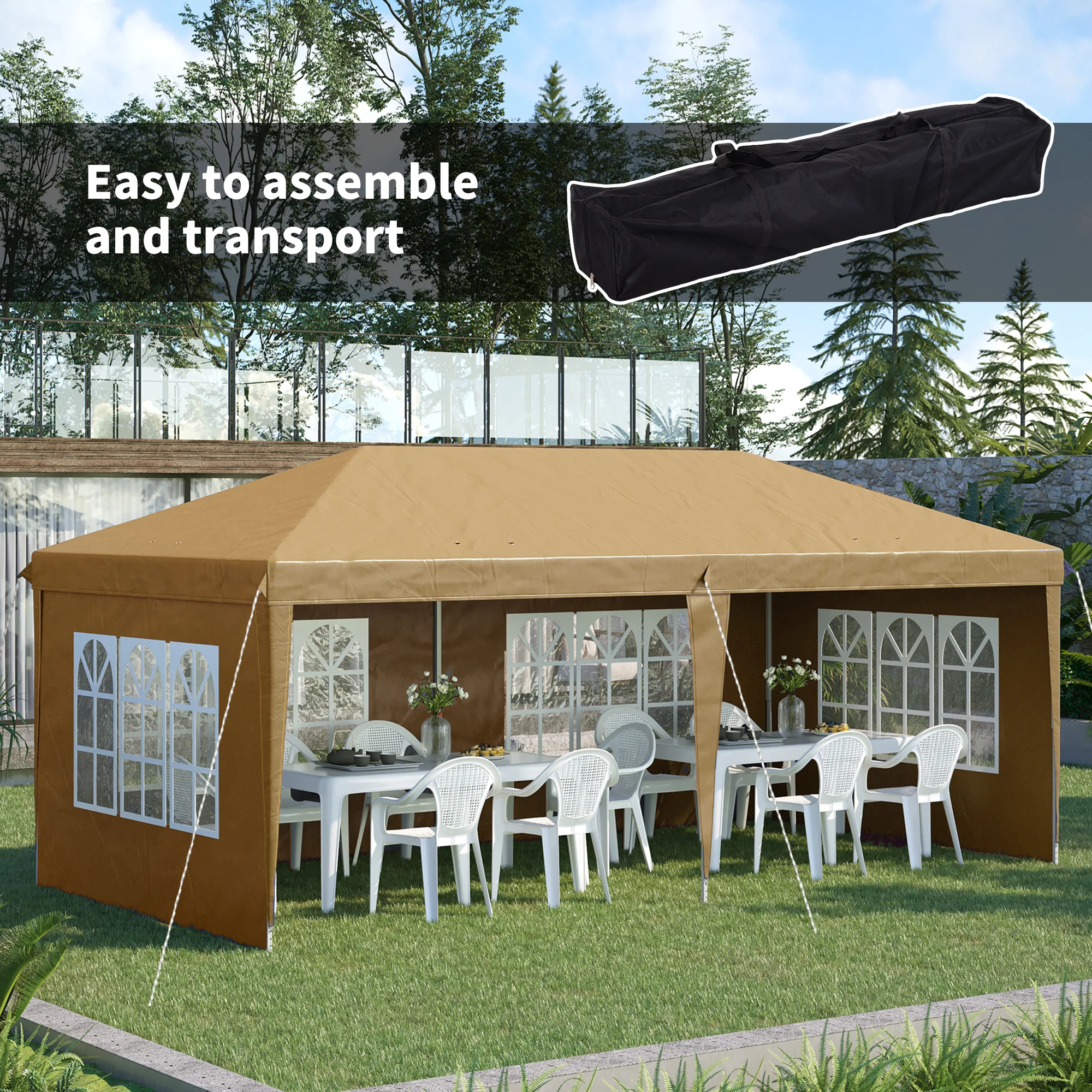 Outsunny 3 x 6m Heavy Duty Gazebo Marquee Party Tent with Storage Bag Khaki - Image 3