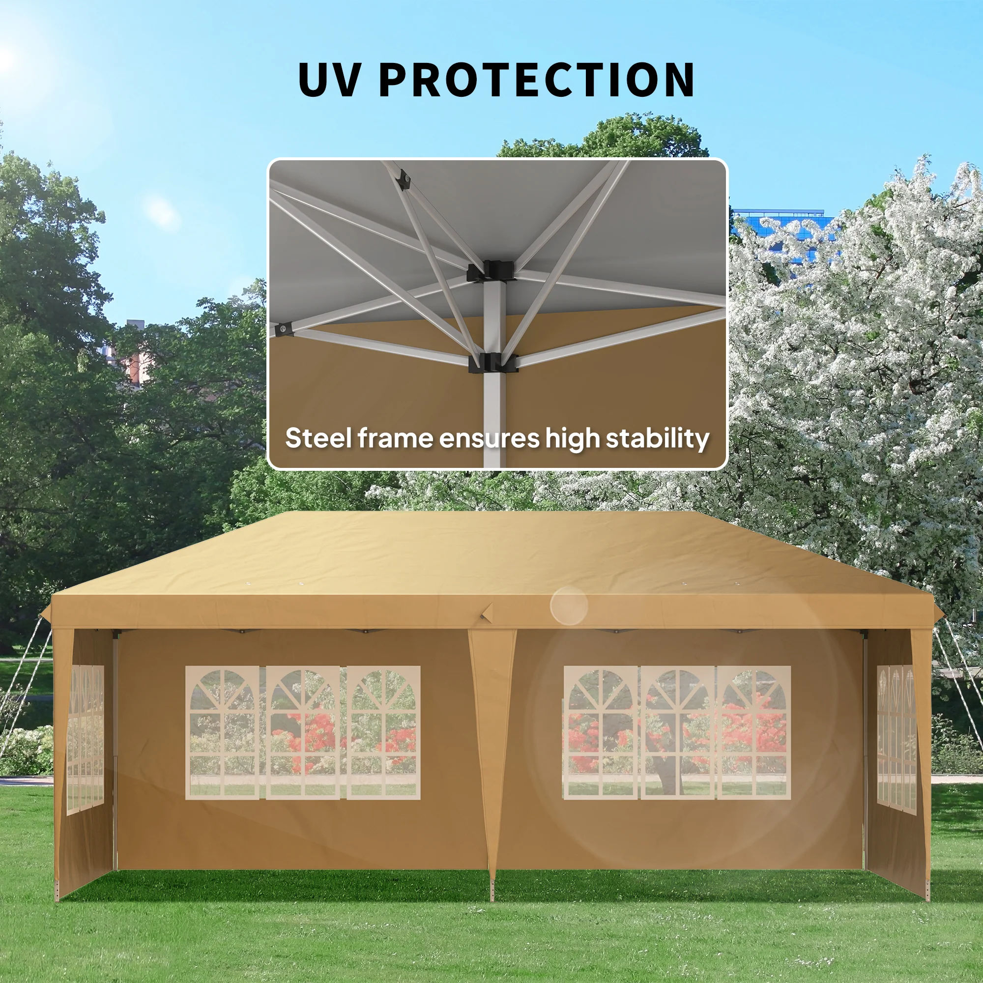 Outsunny 3 x 6m Heavy Duty Gazebo Marquee Party Tent with Storage Bag Khaki - Image 7