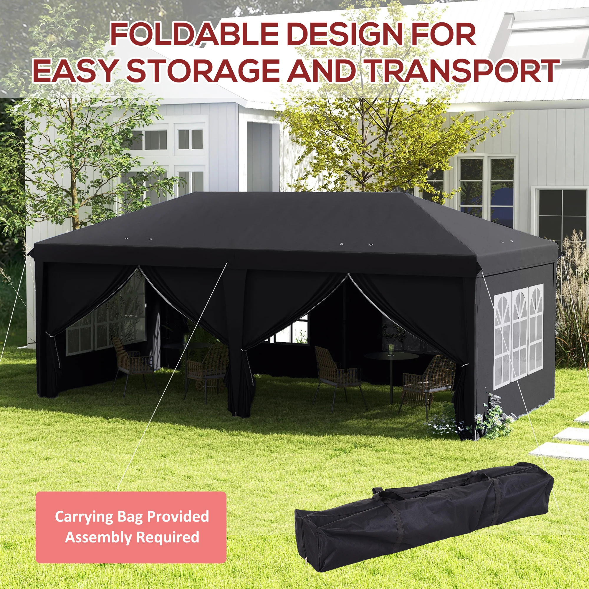 Outsunny 3 x 6m Pop Up Gazebo Height Adjustable Party Tent w/ Storage Bag Grey - Image 4