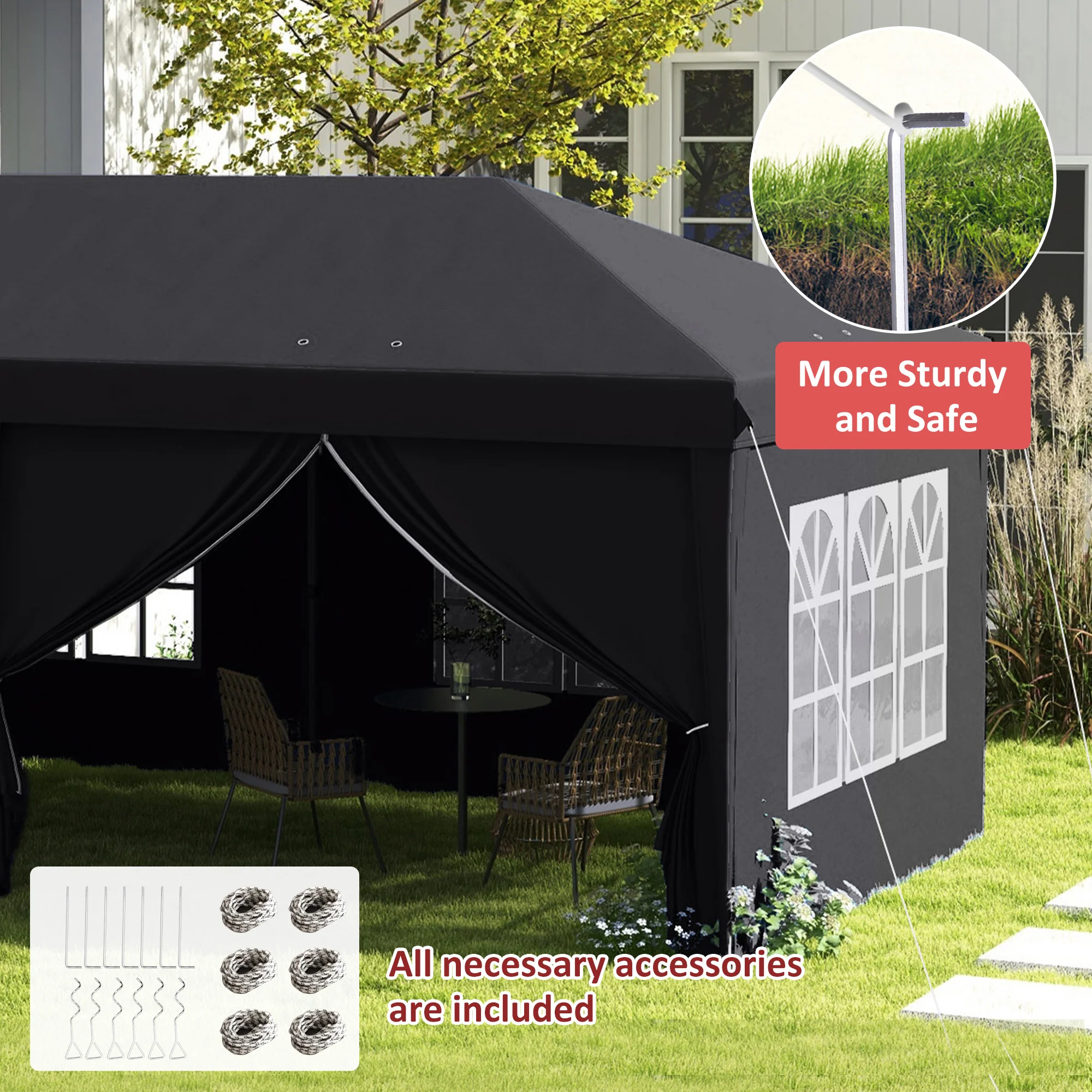 Outsunny 3 x 6m Pop Up Gazebo Height Adjustable Party Tent w/ Storage Bag Grey - Image 6